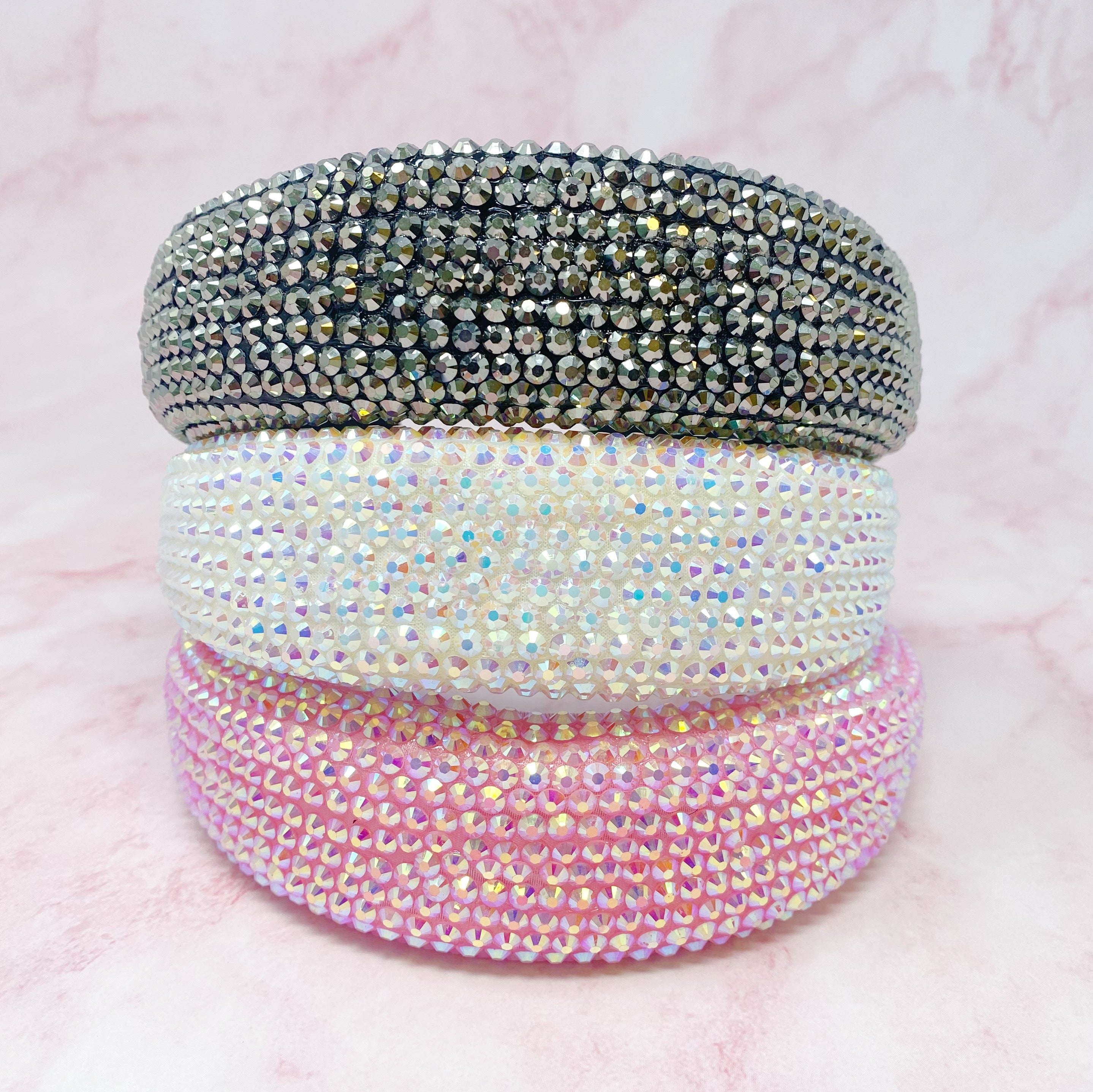 Millennium Shine Puffy Headband with iridescent sparkles, showcasing a cushy design perfect for stylish looks.