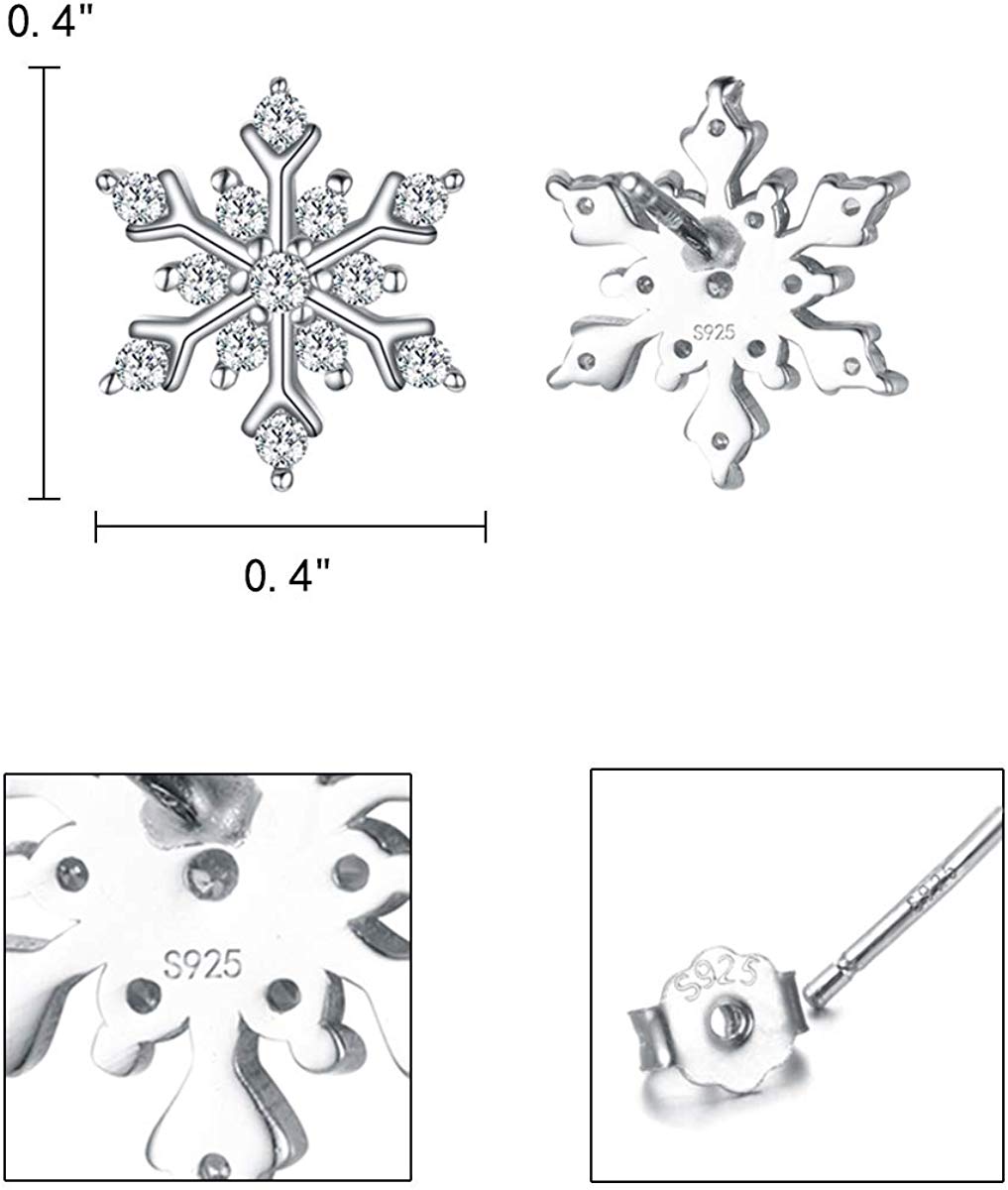 Elegant Mini White Crystal Aspen Snowflake Stud Earrings in 14K white gold plating with AAAAA princess-cut crystals.