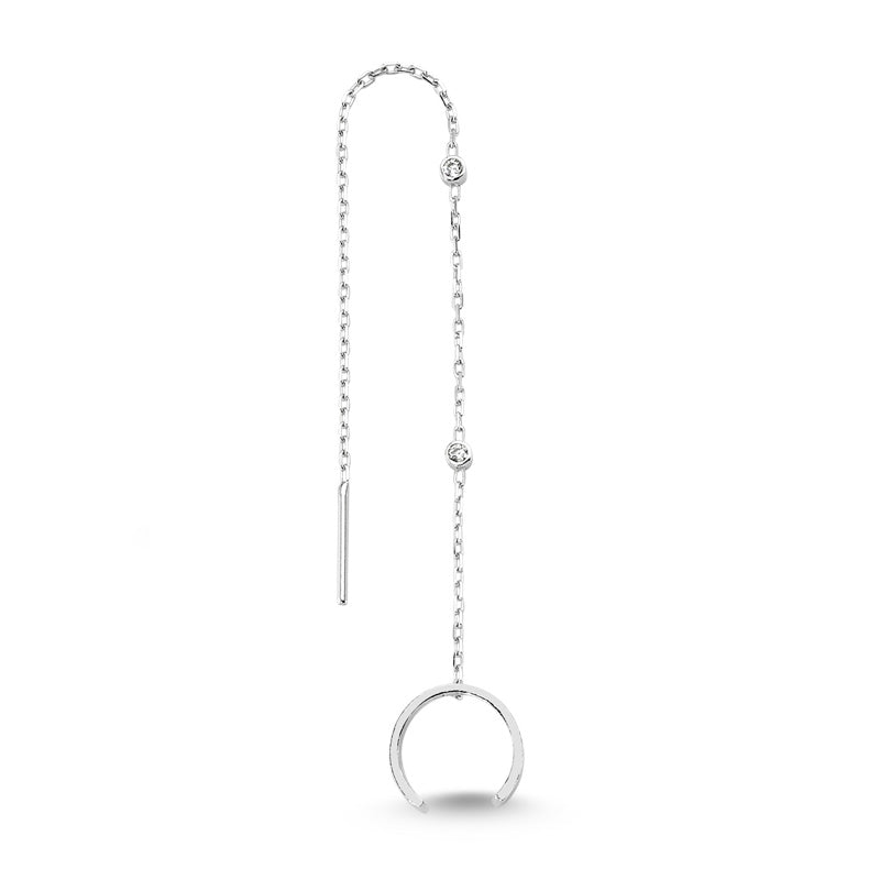 Minimalist Cartilage Cuff Threader Earrings featuring a silver chain and clear CZ crystals, elegantly designed for a stylish look.