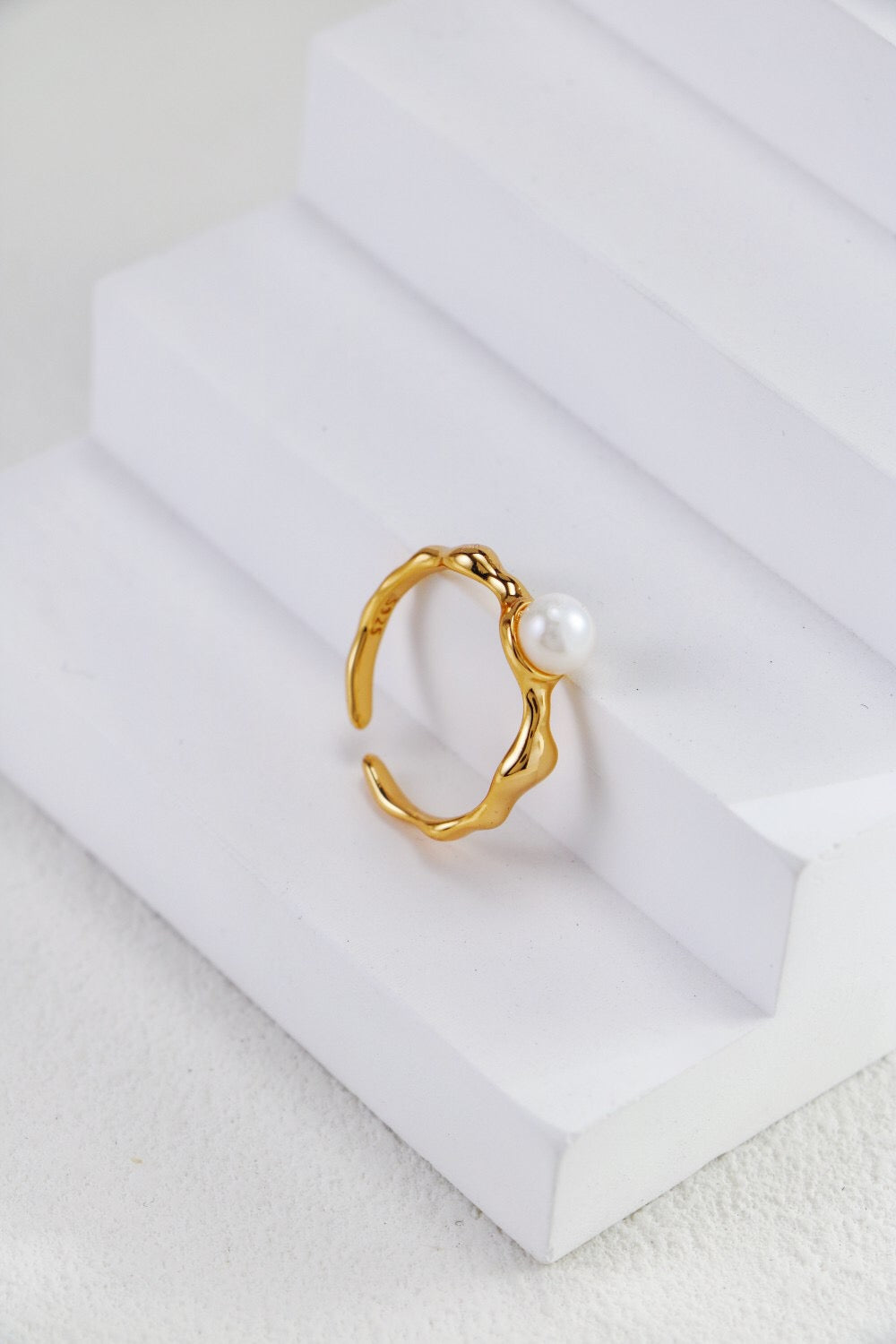 Minimalist Pearl Open Ring featuring a genuine freshwater pearl set in sterling silver or gold vermeil, showcasing a sleek and elegant design.
