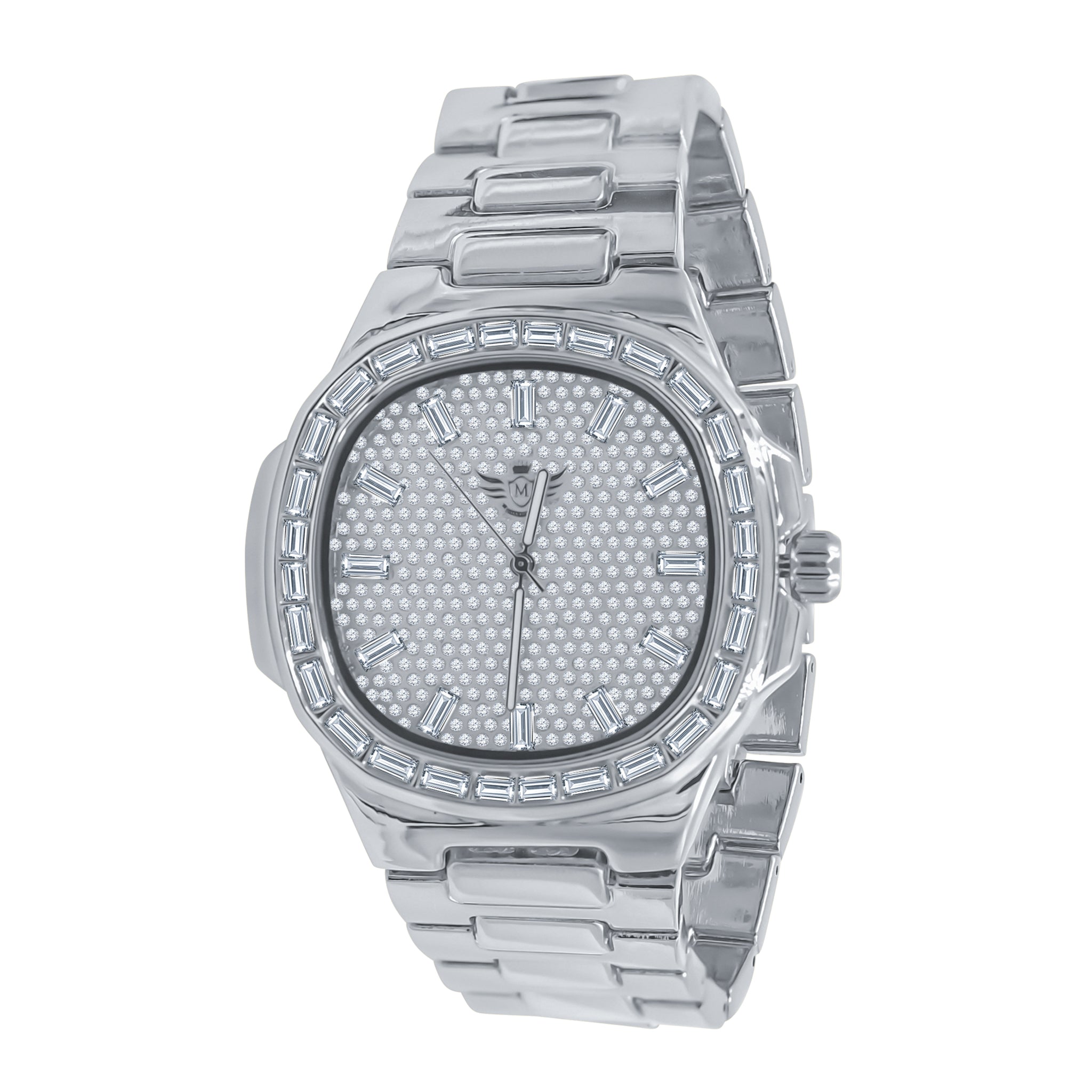 MIRABILIS Hip Hop Metal Watch featuring a luminous metal band and crystal stone bezel, perfect for stylish occasions.