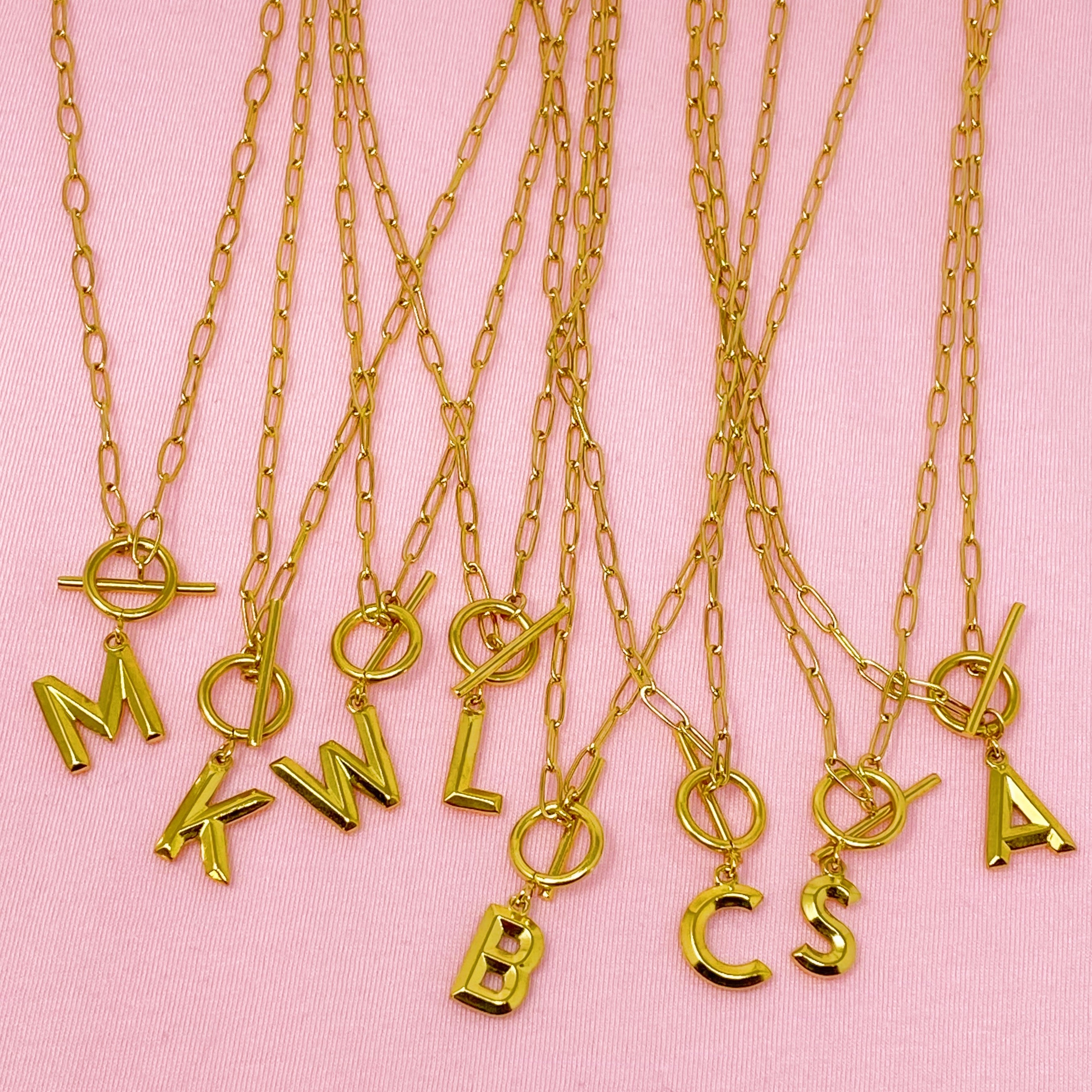 Modern Classic Initial Necklace featuring a trendy link chain and a stylish initial charm with a toggle closure.