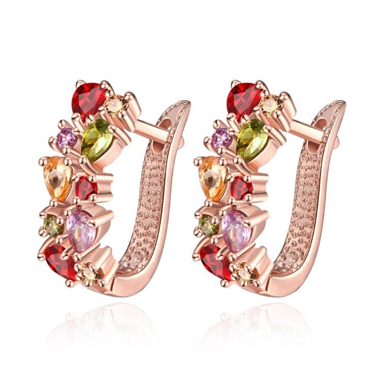 Mona Lisa Rainbow Earrings featuring Austrian Elements crystals in a pear and round shape, plated in 18k rose gold.