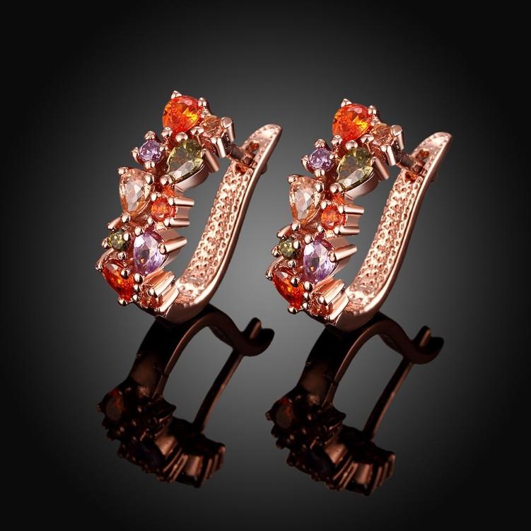 Mona Lisa Rainbow Earrings featuring Austrian Elements crystals in a pear and round shape, plated in 18k rose gold.