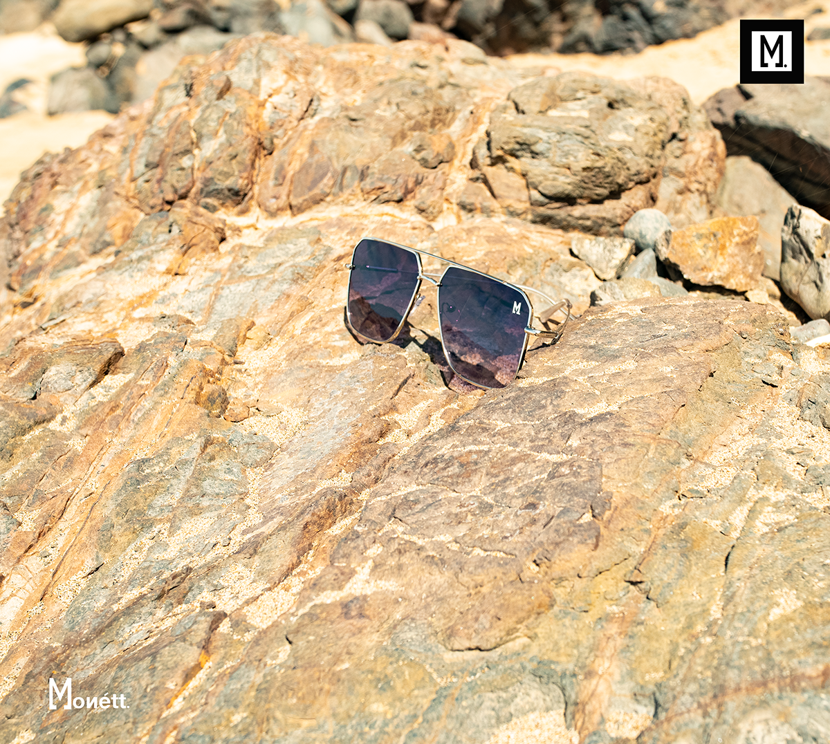 Monett Monaco Classic Silver sunglasses with a square design, featuring resin lenses and an alloy frame.