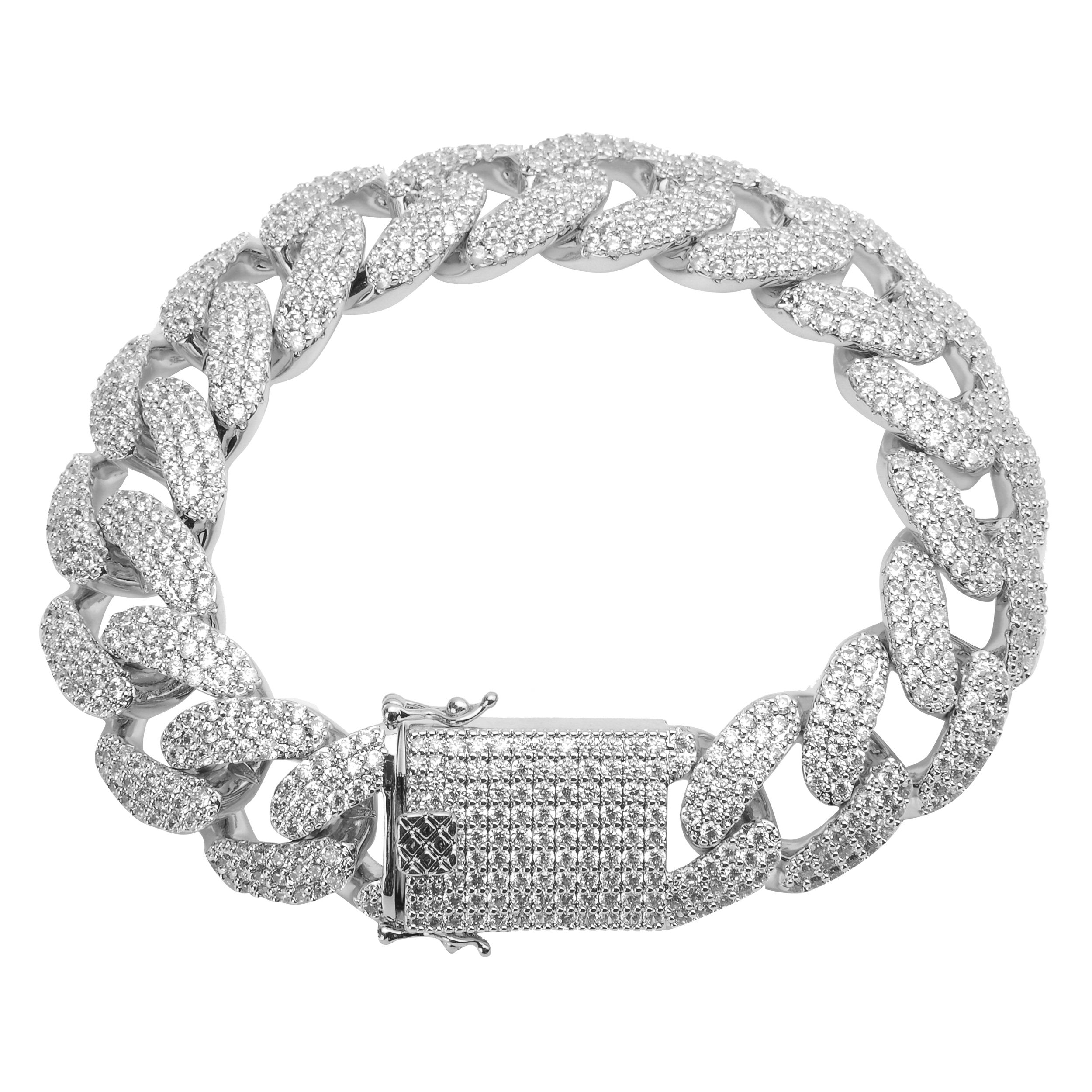 MONEYED 12MM 925 Moissanite Cuban Bracelet showcasing its luxurious design and sparkling stones.