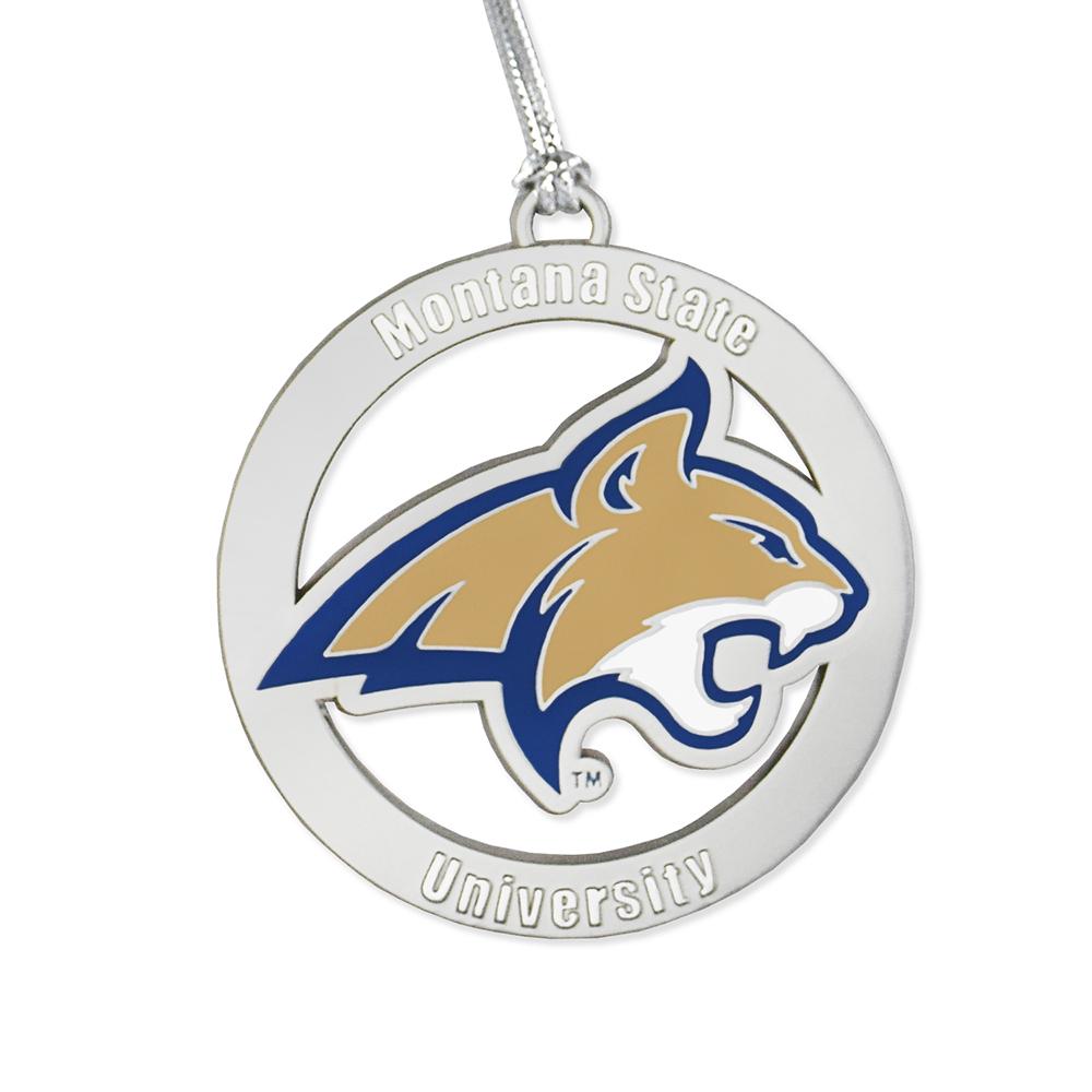 Montana State Ornament featuring the university logo, 2 inches in diameter, perfect for holiday decorations.