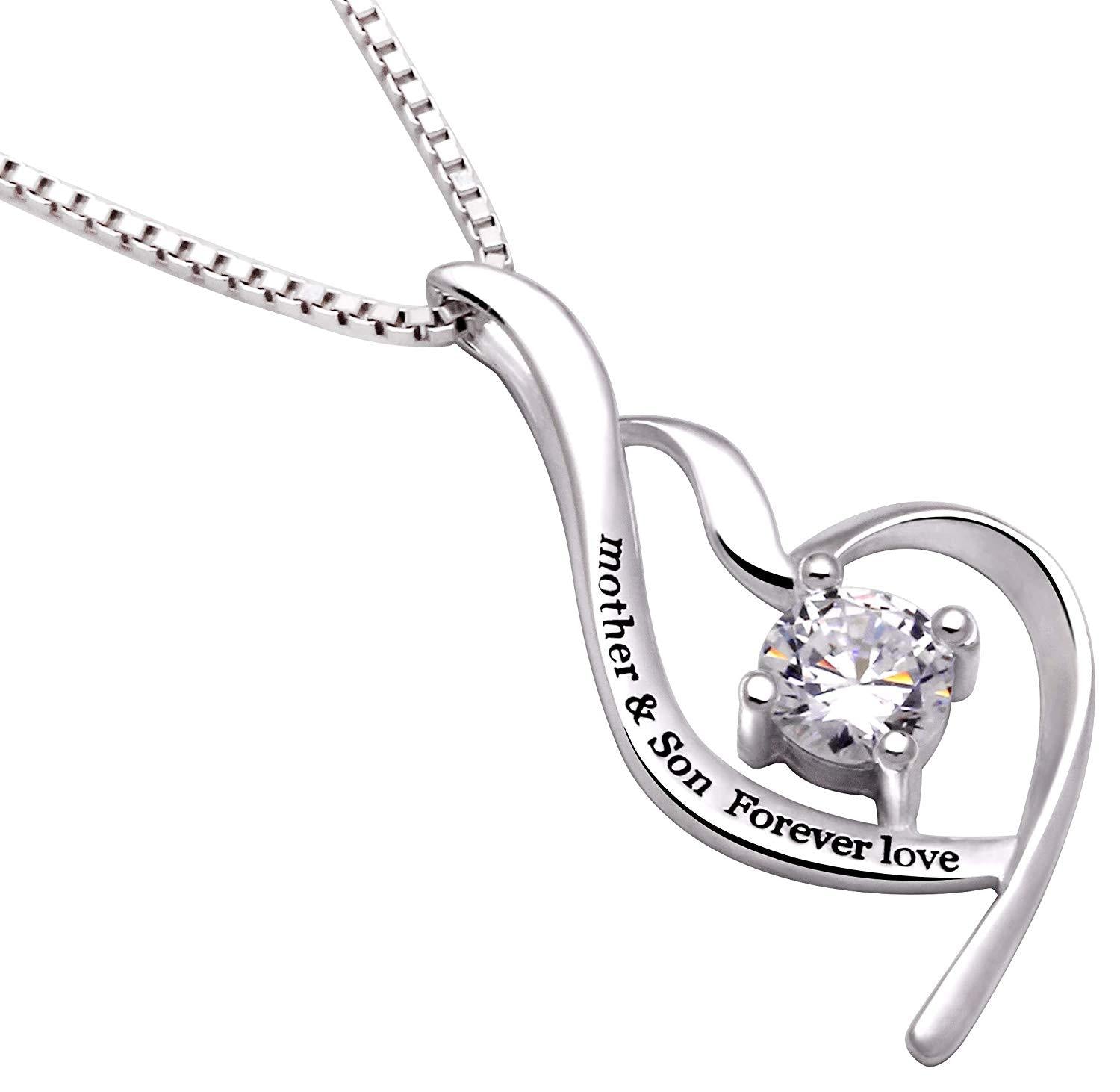 Elegant Mother & Son Forever Love Heart Necklace with crystals, 18K white gold plated, showcasing a heart design.