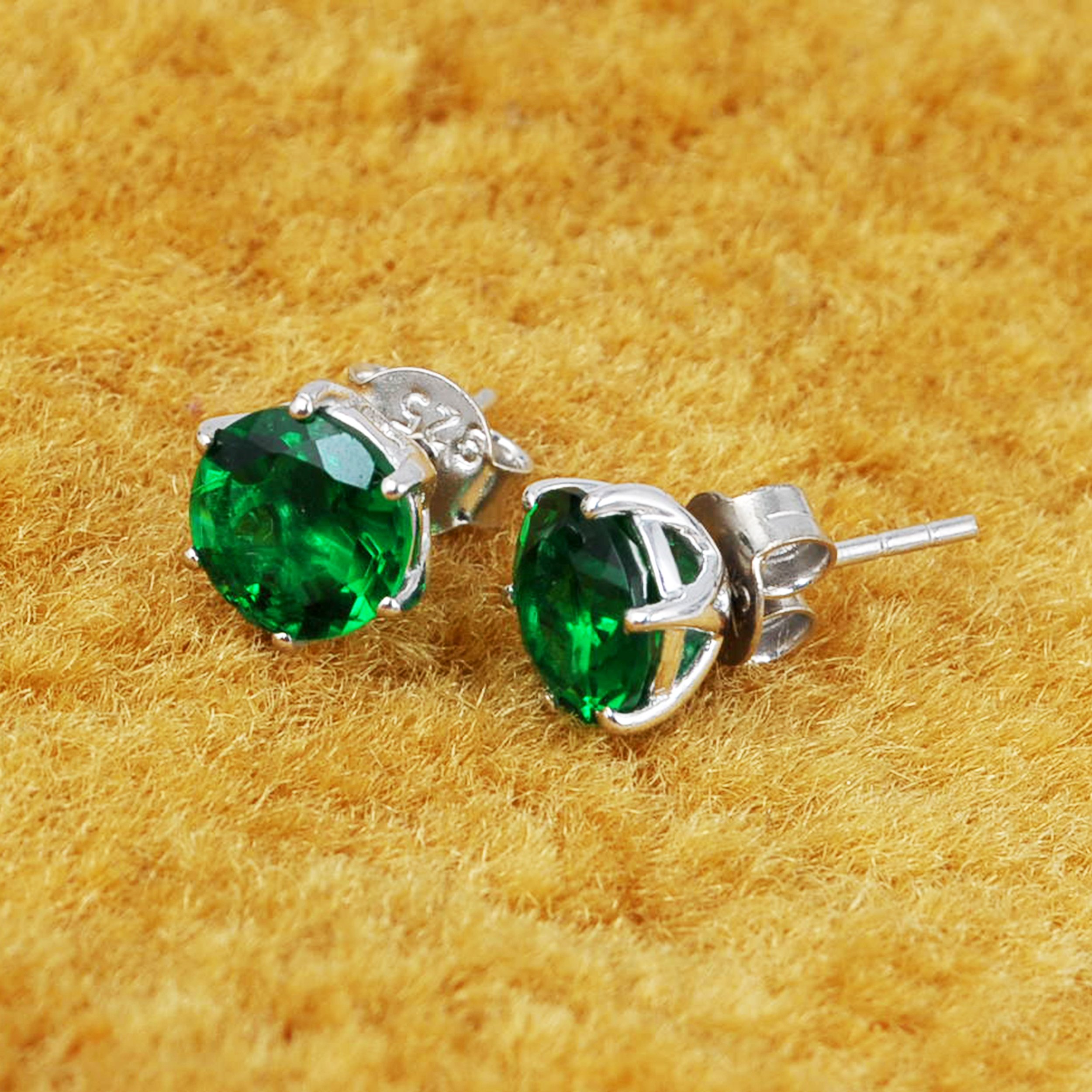 Multi Gemstone Stud Earrings in Sterling Silver featuring vibrant lab-created gemstones set in a high polished finish.