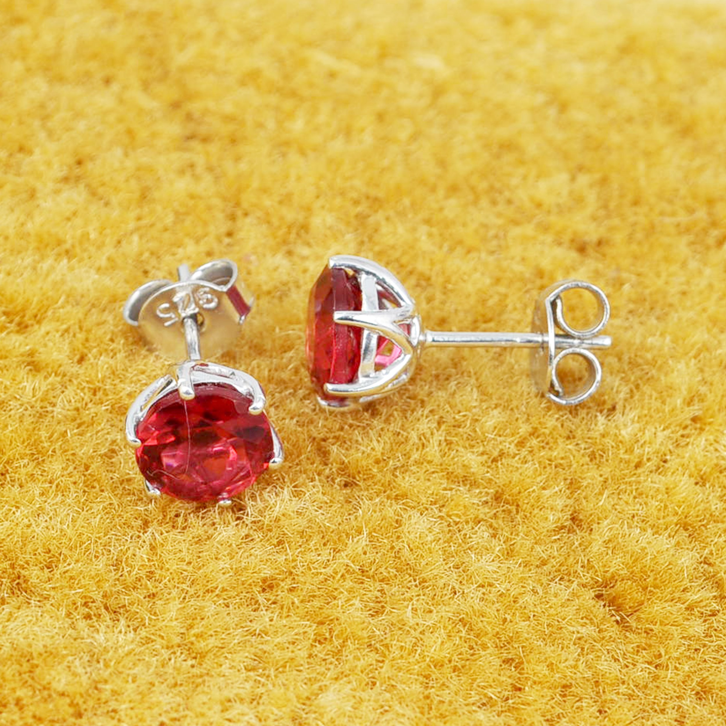 Multi Gemstone Stud Earrings in Sterling Silver featuring vibrant lab-created gemstones set in a high polished finish.