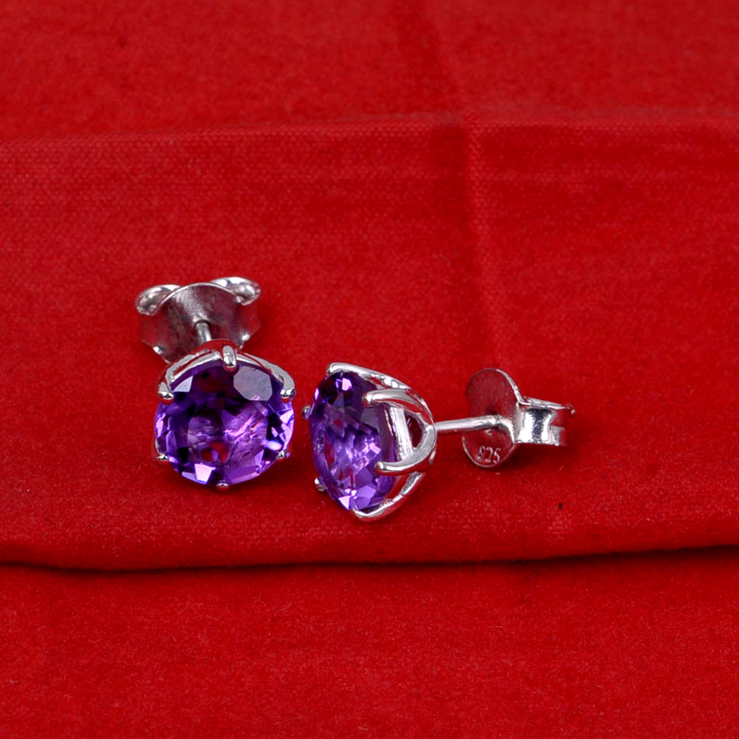 Multi Gemstone Stud Earrings in Sterling Silver featuring vibrant lab-created gemstones set in a high polished finish.