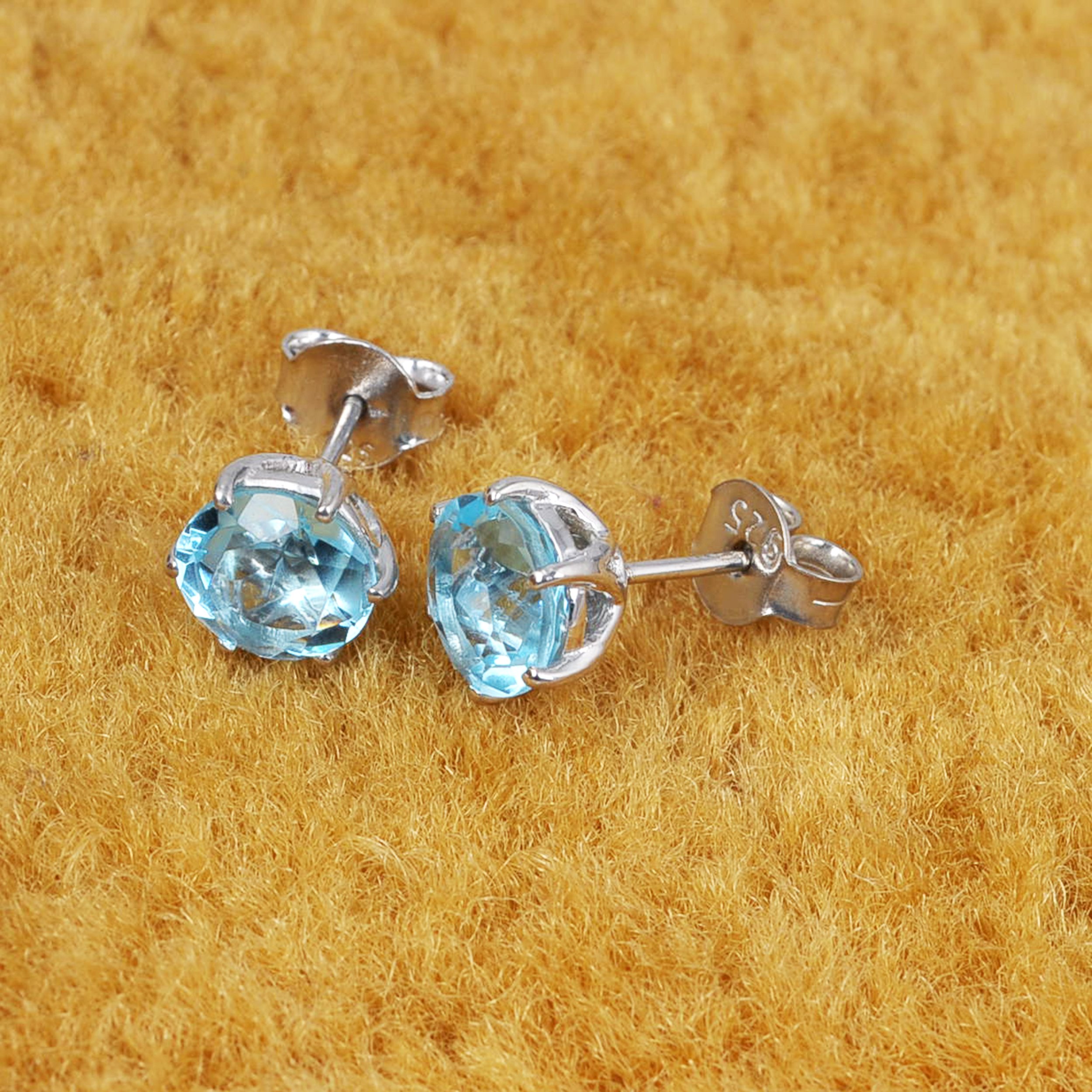 Multi Gemstone Stud Earrings in Sterling Silver featuring vibrant lab-created gemstones set in a high polished finish.