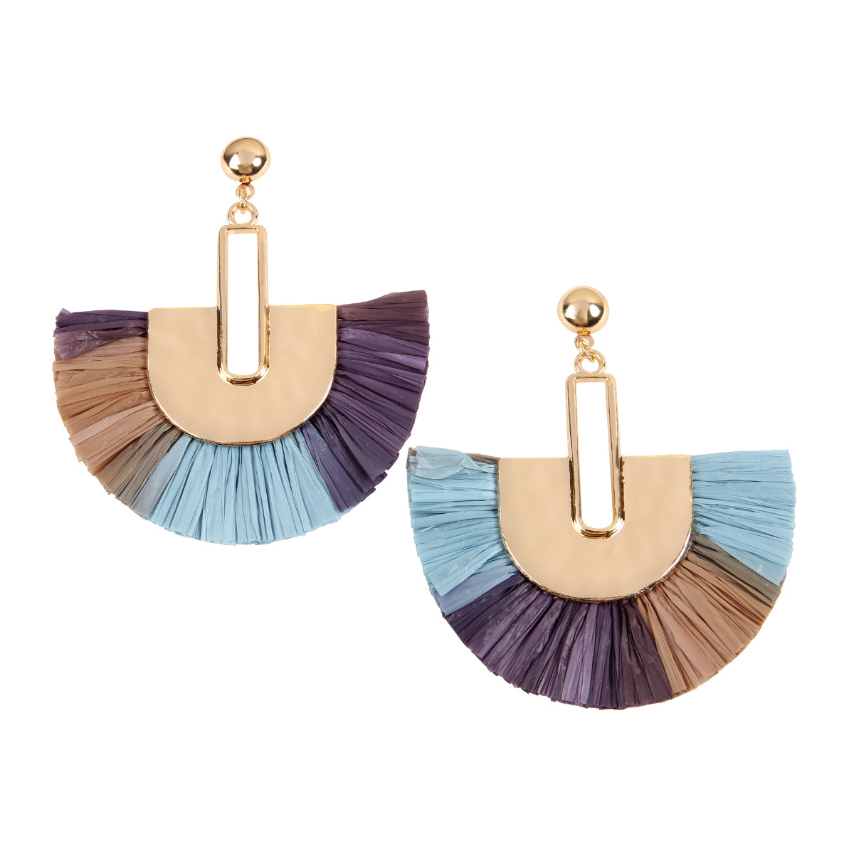 Multi Tone Dangling Fan Shape Drop Earrings featuring vibrant colors and acrylic tassels, perfect for summer outfits.