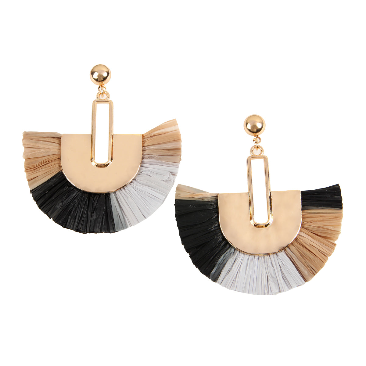 Multi Tone Dangling Fan Shape Drop Earrings featuring vibrant colors and acrylic tassels, perfect for summer outfits.