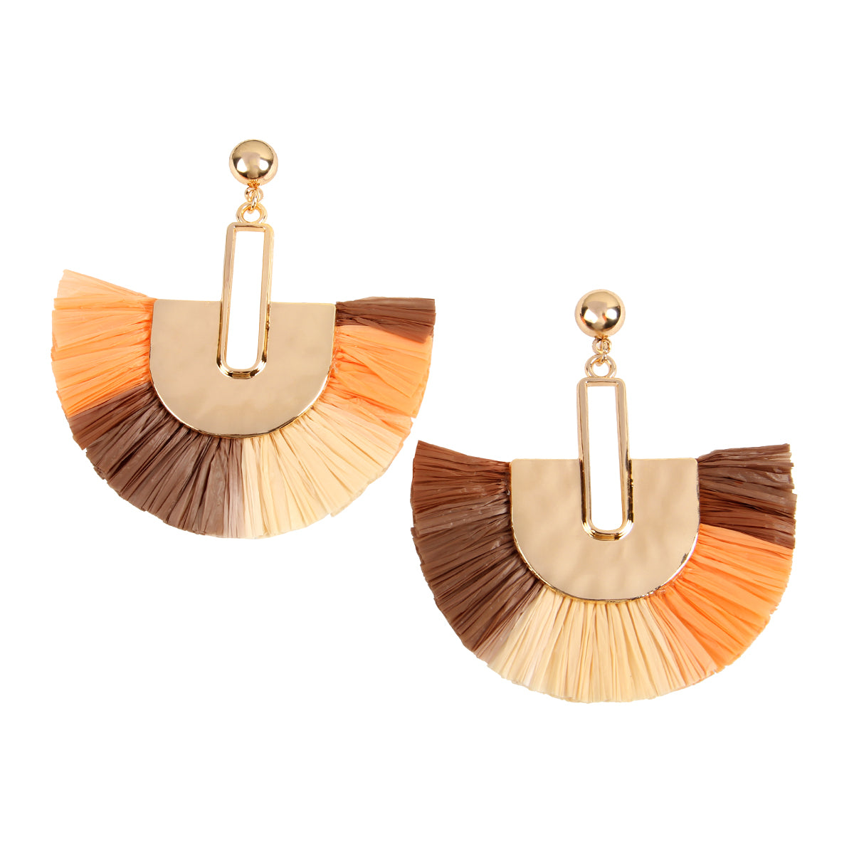 Multi Tone Dangling Fan Shape Drop Earrings featuring vibrant colors and acrylic tassels, perfect for summer outfits.