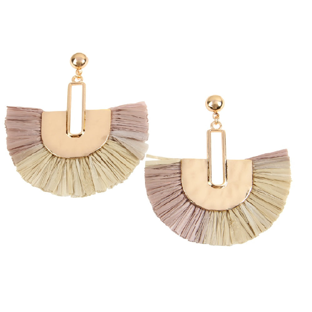 Multi Tone Dangling Fan Shape Drop Earrings featuring vibrant colors and acrylic tassels, perfect for summer outfits.
