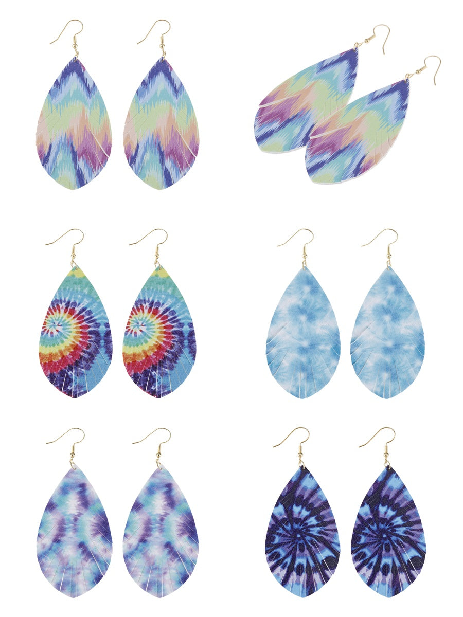 Multicolor Printed Leather Tassel Hook Drop Dangle Earrings featuring vibrant colors and stylish tassel design.