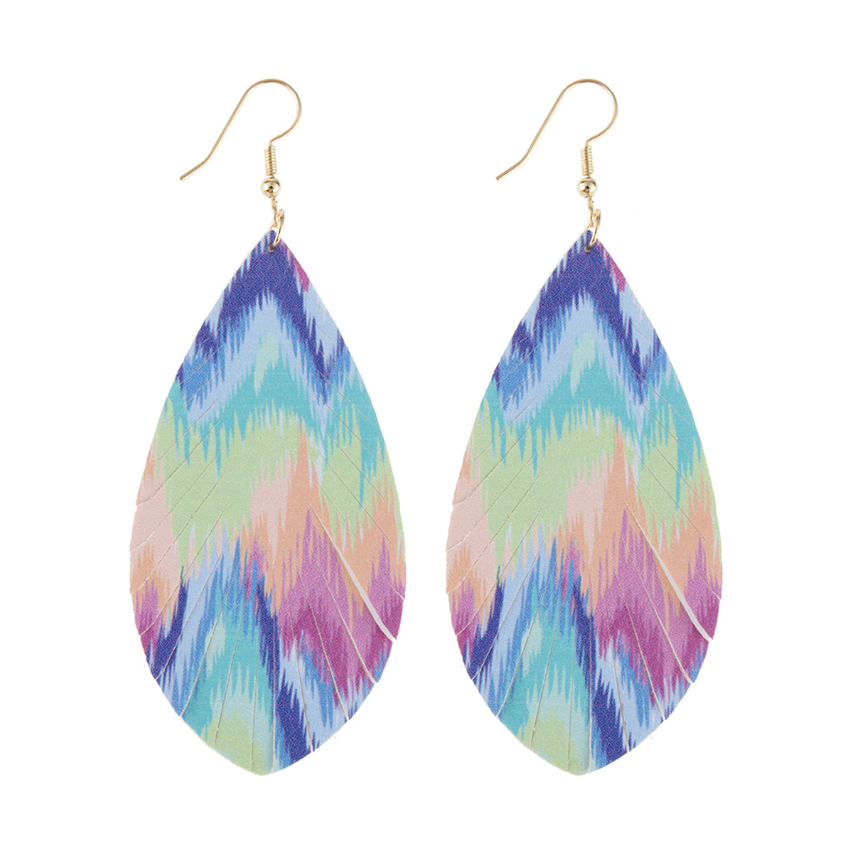 Multicolor Printed Leather Tassel Hook Drop Dangle Earrings featuring vibrant colors and stylish tassel design.