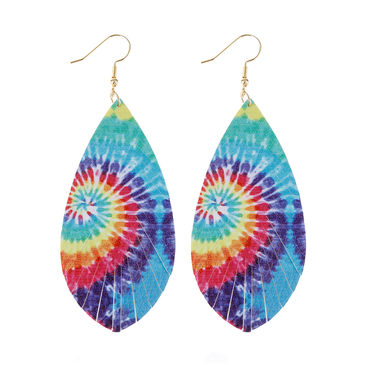 Multicolor Printed Leather Tassel Hook Drop Dangle Earrings featuring vibrant colors and stylish tassel design.