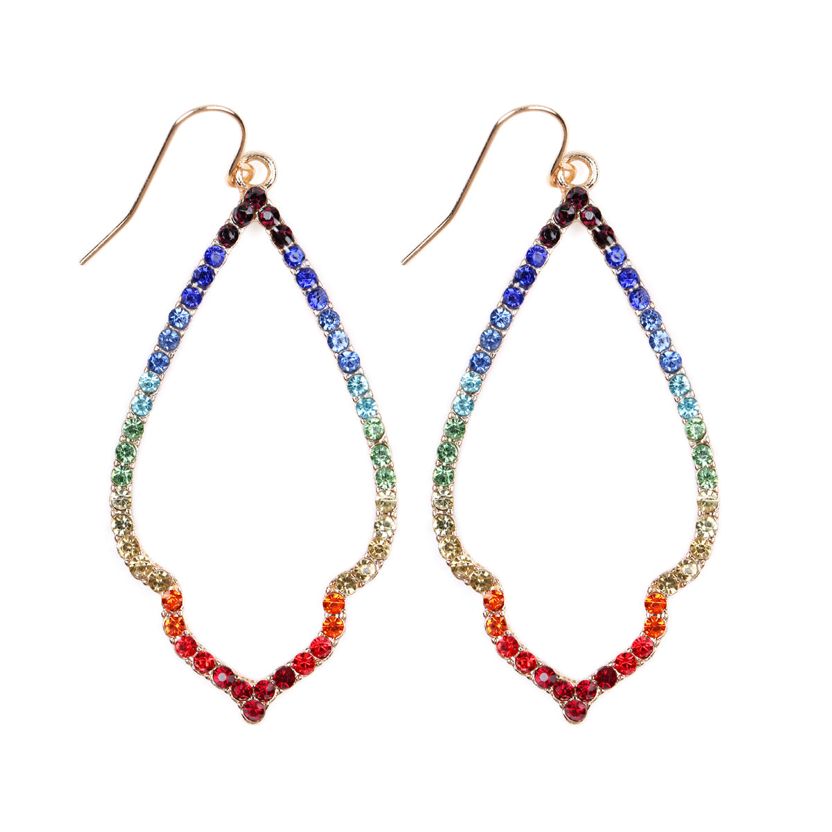 Multi-Color Rhinestone Drop Dangling Earrings featuring vibrant rhinestones on a base metal design, perfect for summer and special occasions.