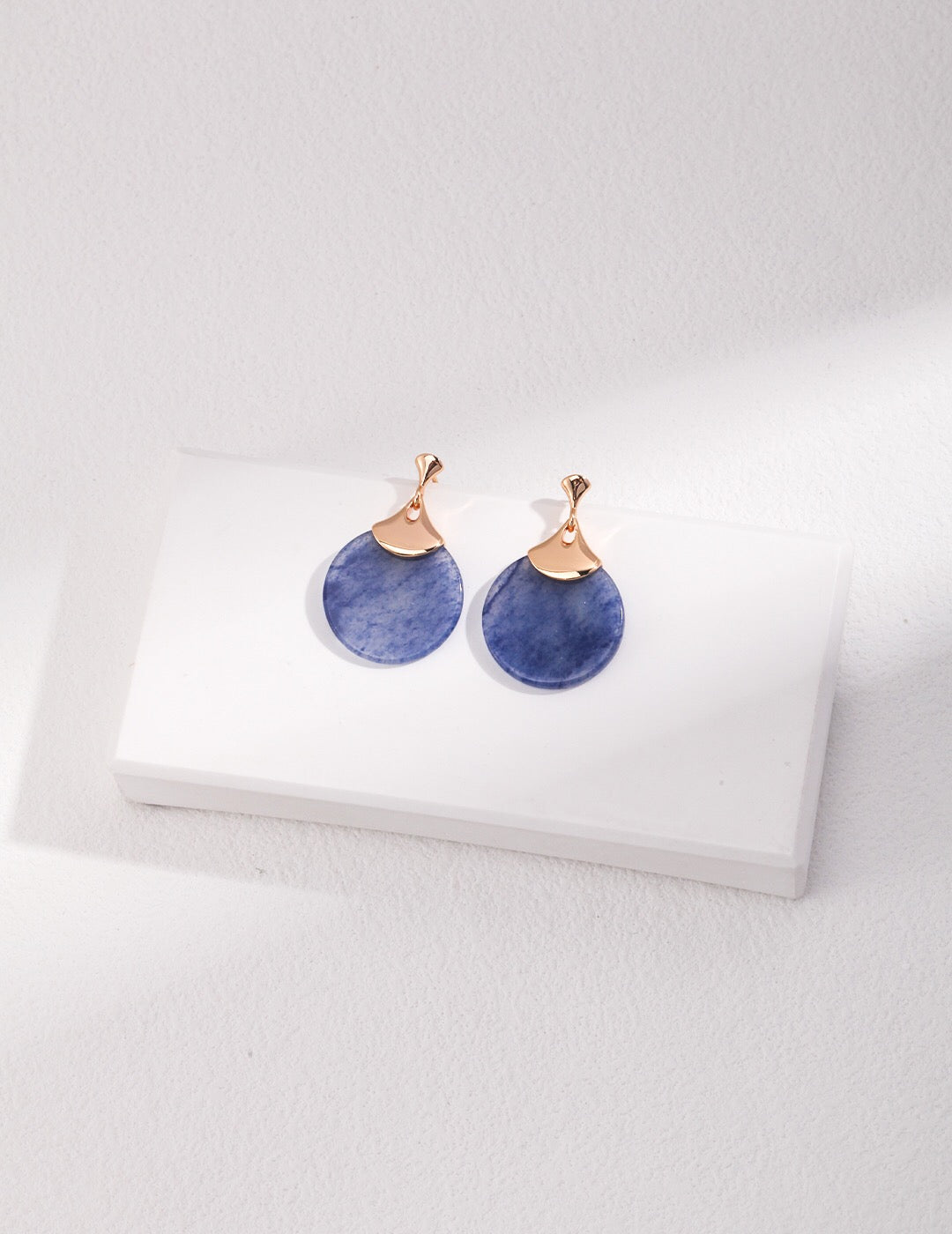 Handmade Natural Blue Aventurine Earrings featuring gold vermeil accents, showcasing their elegant design and beautiful blue stones.