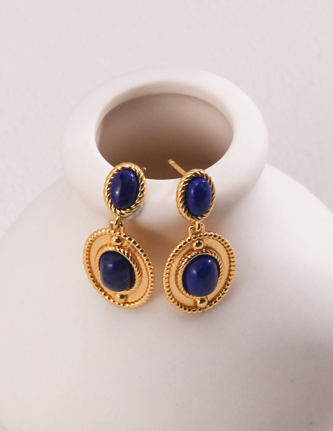 Handmade Natural Lapis Lazuli Dangle Earrings featuring gold vermeil and natural pearls, elegantly designed for a luxurious look.