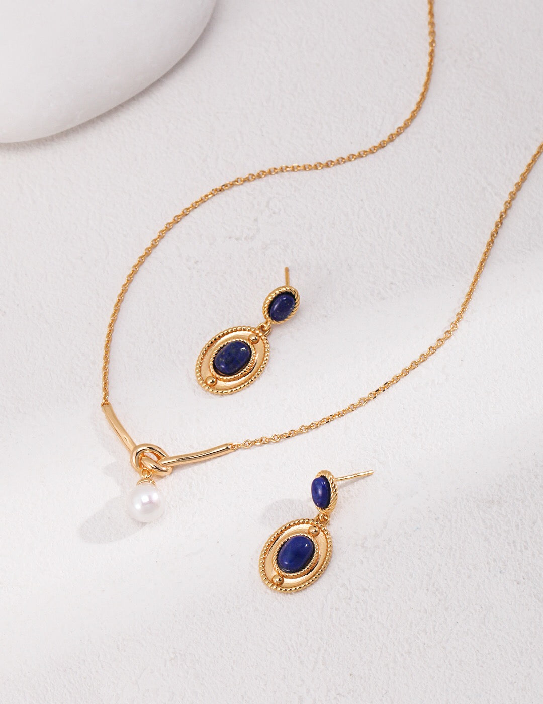 Handmade Natural Lapis Lazuli Dangle Earrings featuring gold vermeil and natural pearls, elegantly designed for a luxurious look.