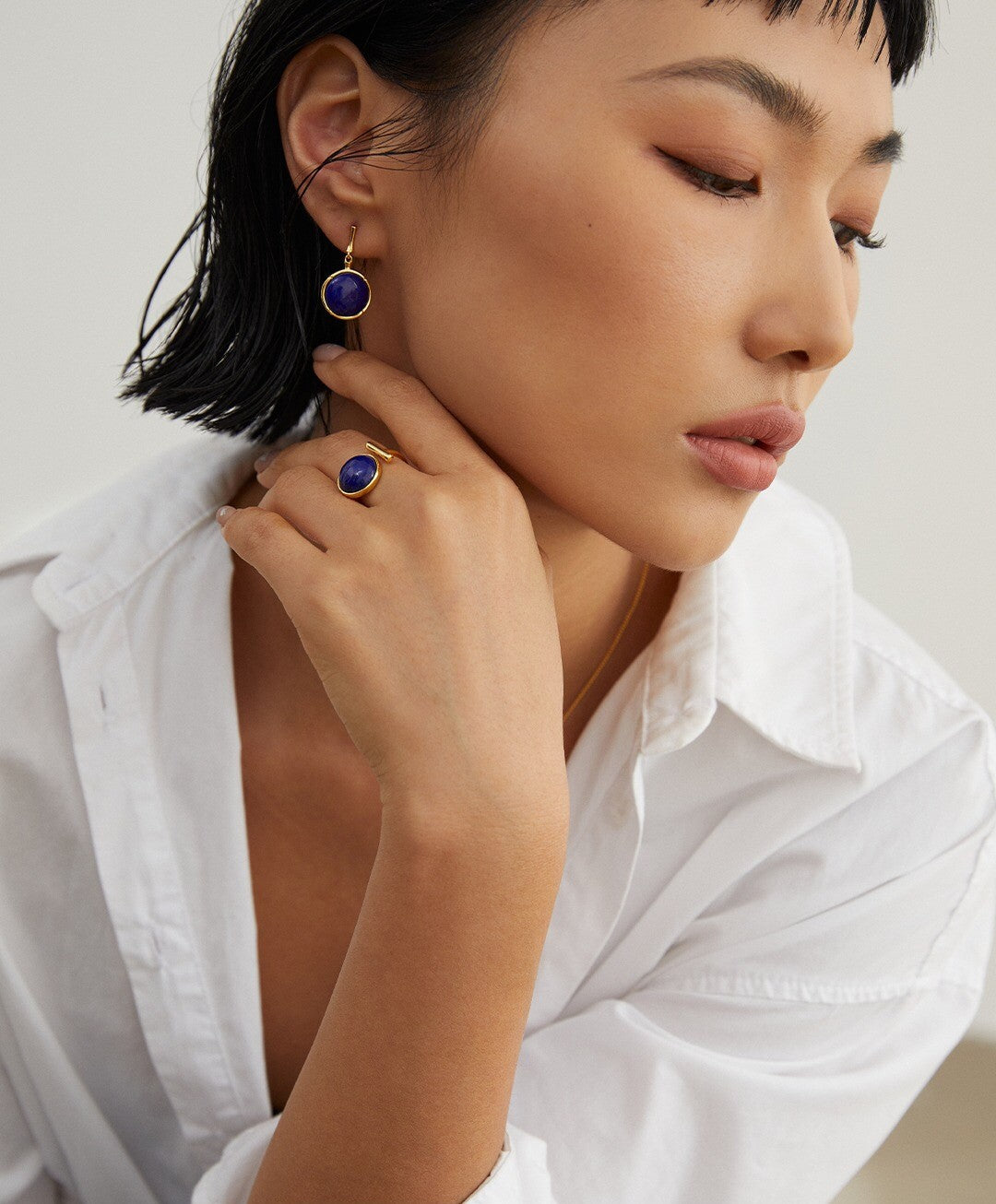Natural Lapis Lazuli Stone Round Earrings featuring freshwater pearls and gold vermeil, elegantly handcrafted for a stunning look.