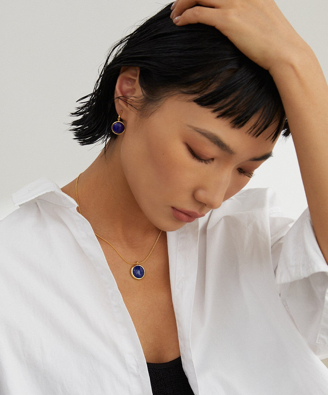 Natural Lapis Lazuli Stone Round Earrings featuring freshwater pearls and gold vermeil, elegantly handcrafted for a stunning look.