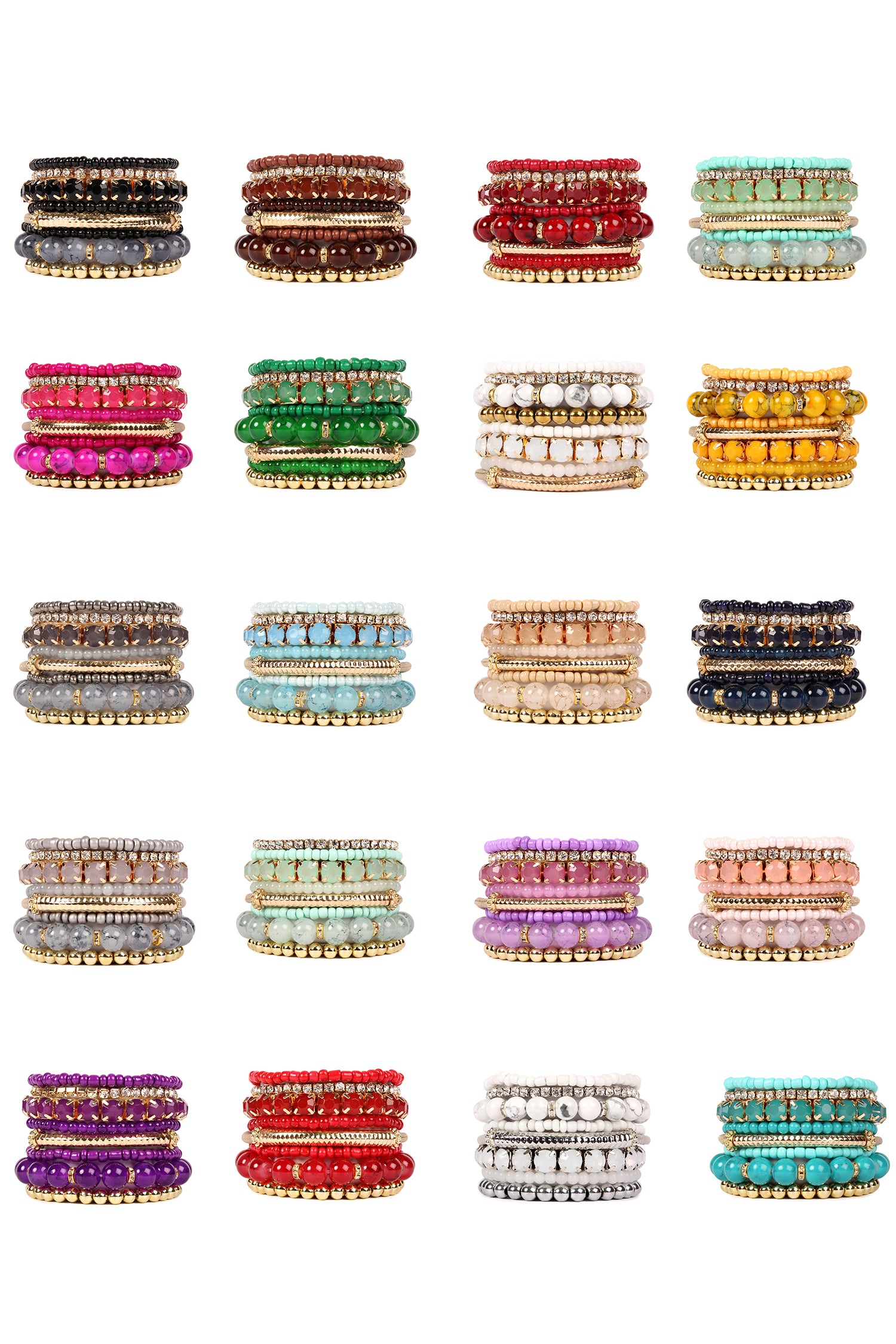 Colorful natural stone beads stretch bracelet displayed on a white background, showcasing its vibrant hues and unique design.