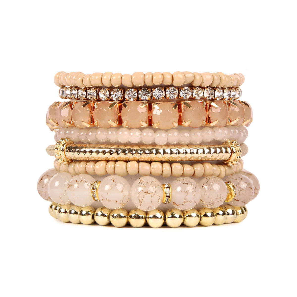 Colorful natural stone beads stretch bracelet displayed on a white background, showcasing its vibrant hues and unique design.