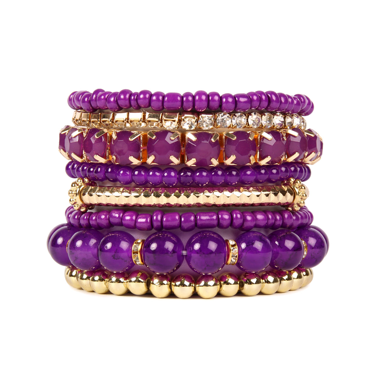 Colorful natural stone beads stretch bracelet displayed on a white background, showcasing its vibrant hues and unique design.