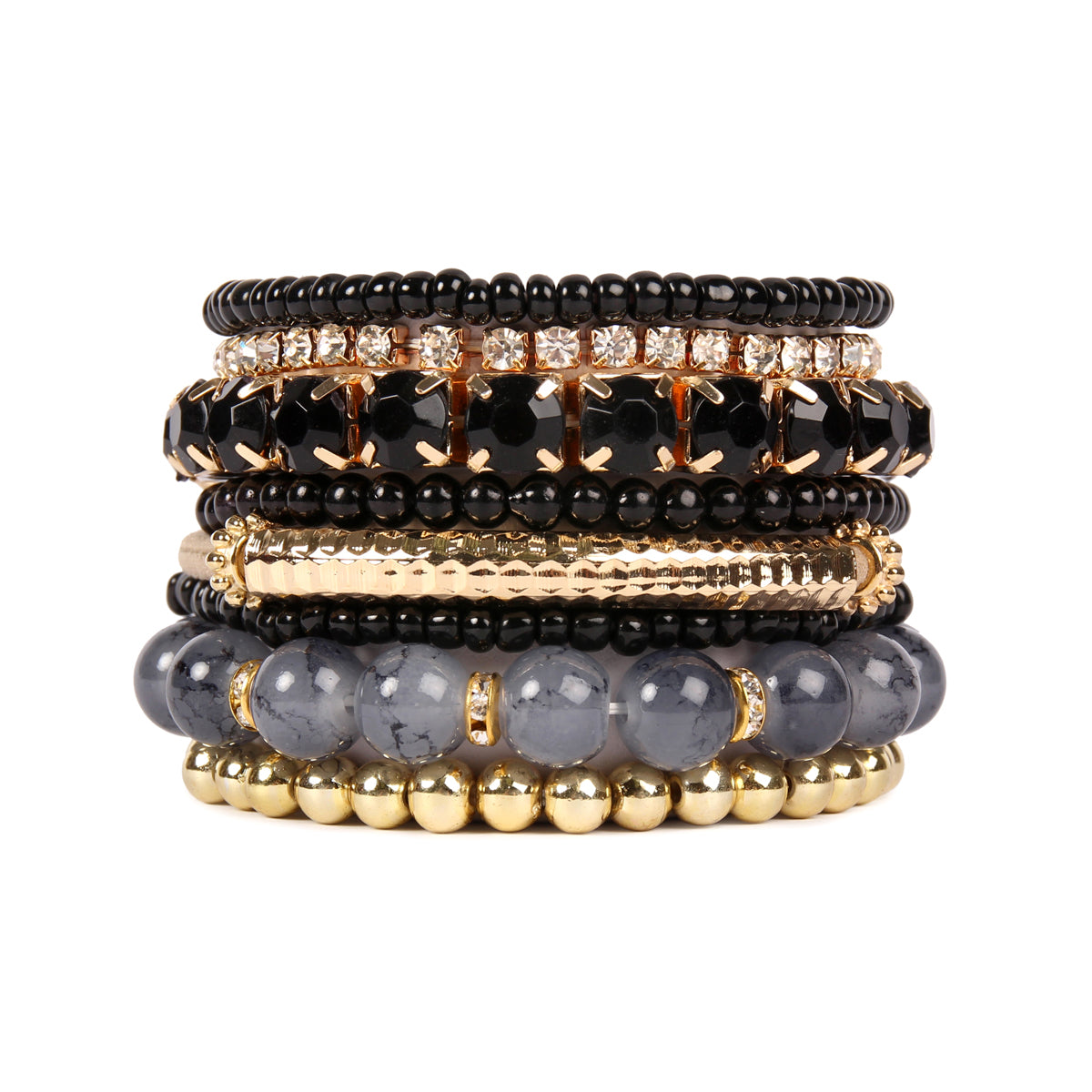 Colorful natural stone beads stretch bracelet displayed on a white background, showcasing its vibrant hues and unique design.