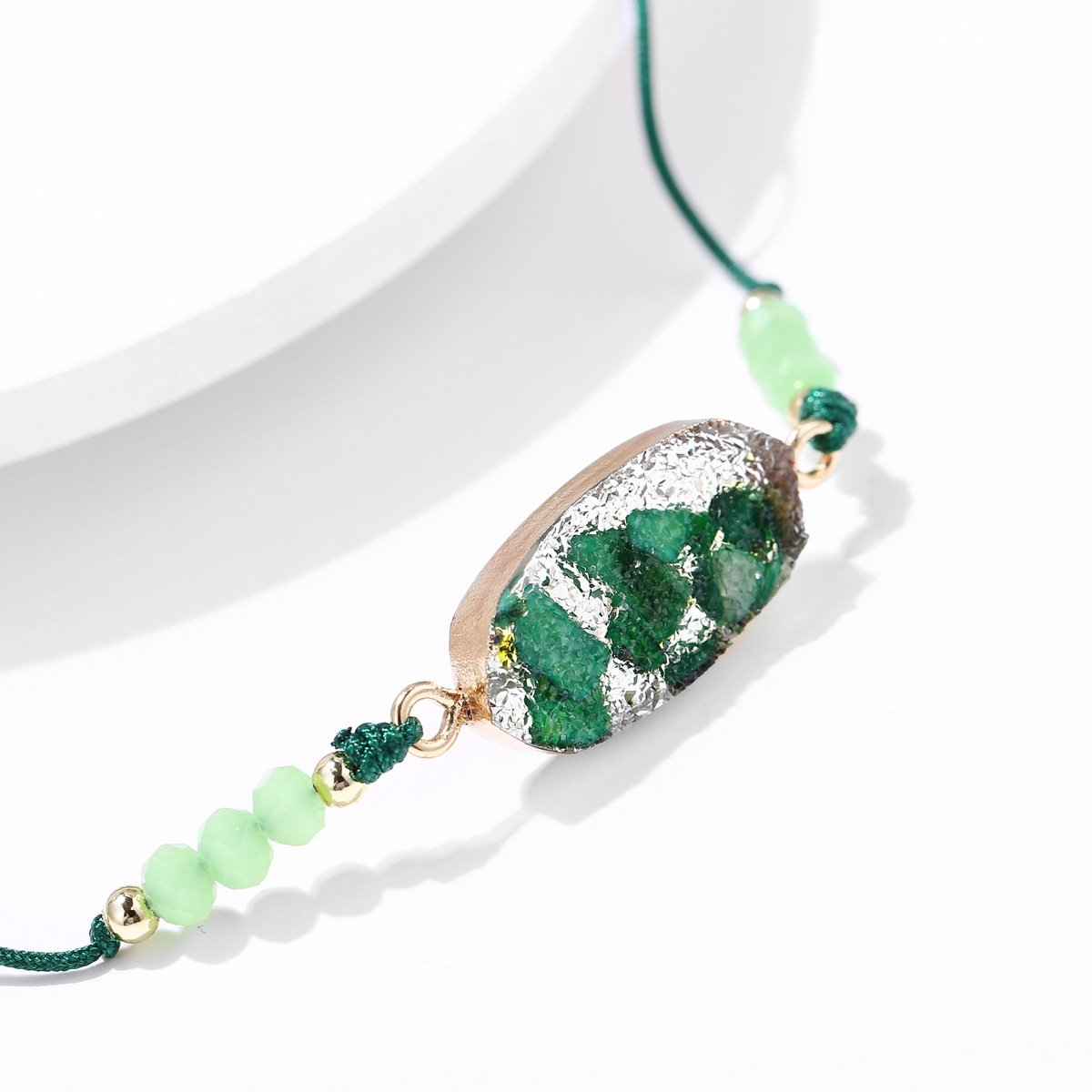 Natural Stone Green 18K Gold Plated Bracelet featuring elegant design and comfortable fit, made in Italy.