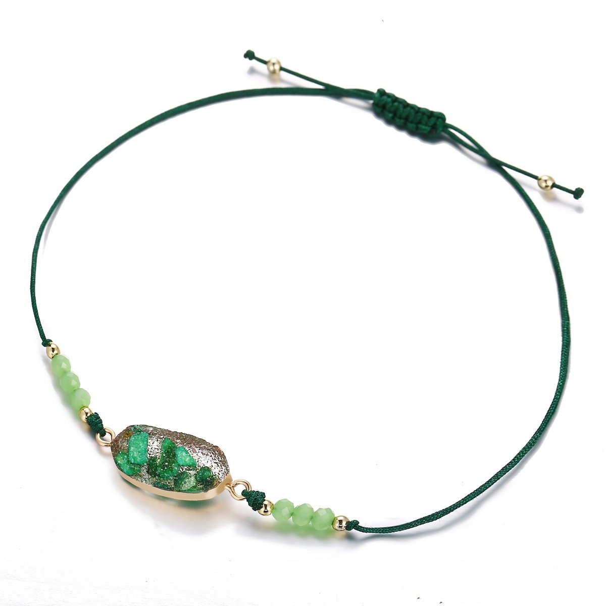 Natural Stone Green 18K Gold Plated Bracelet featuring elegant design and comfortable fit, made in Italy.