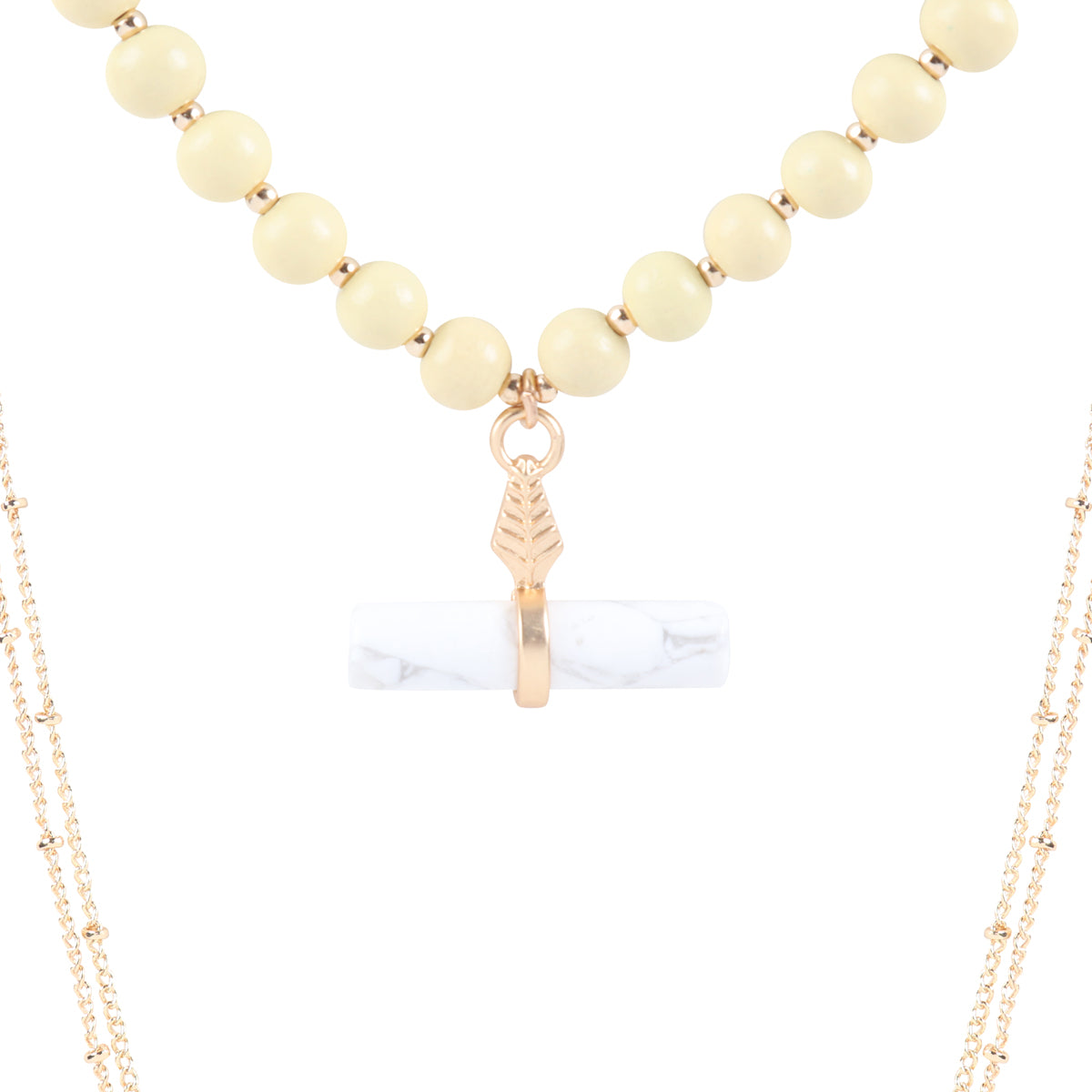 Natural Stone Pendant Necklace featuring wooden beads, showcasing a unique design with earthy tones.