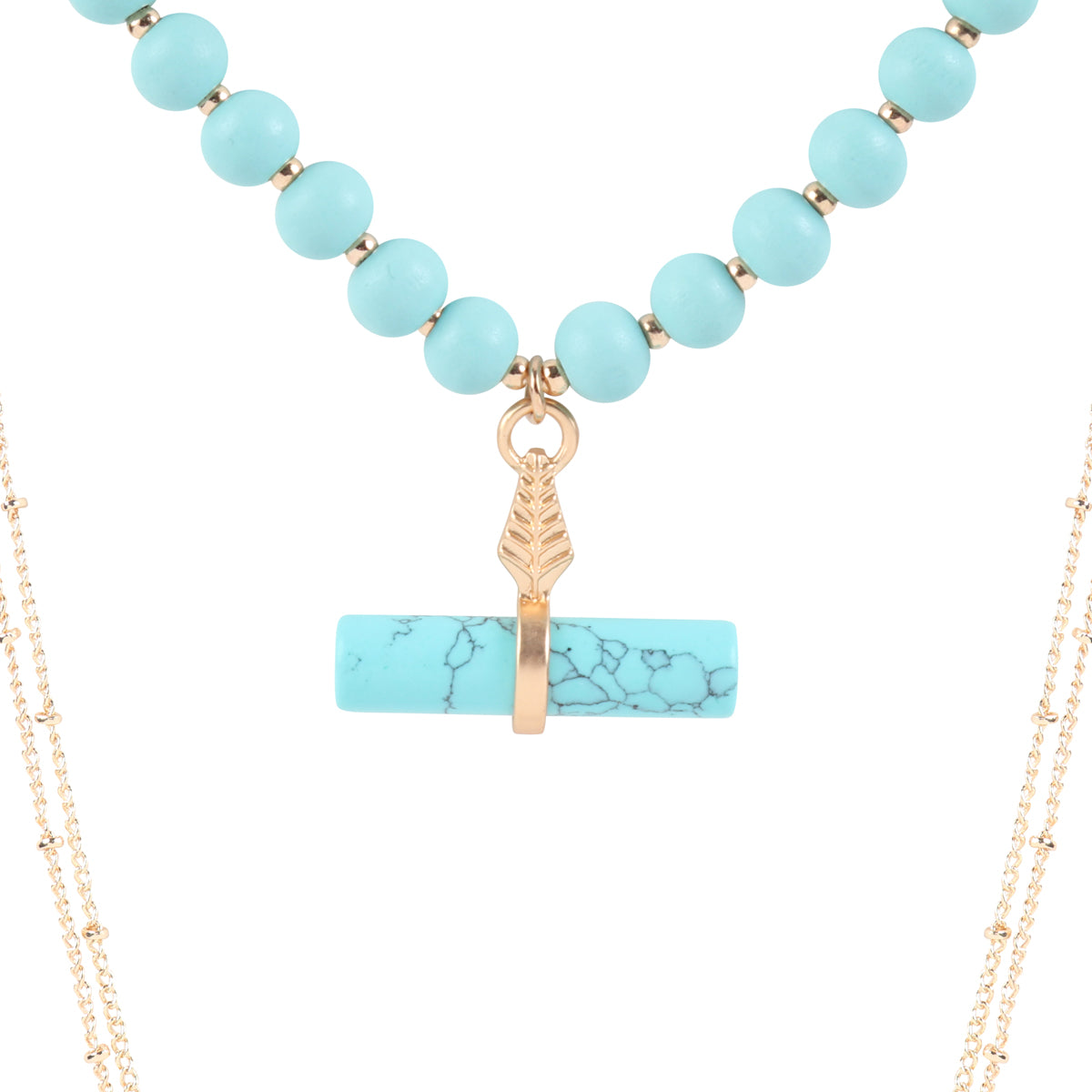 Natural Stone Pendant Necklace featuring wooden beads, showcasing a unique design with earthy tones.