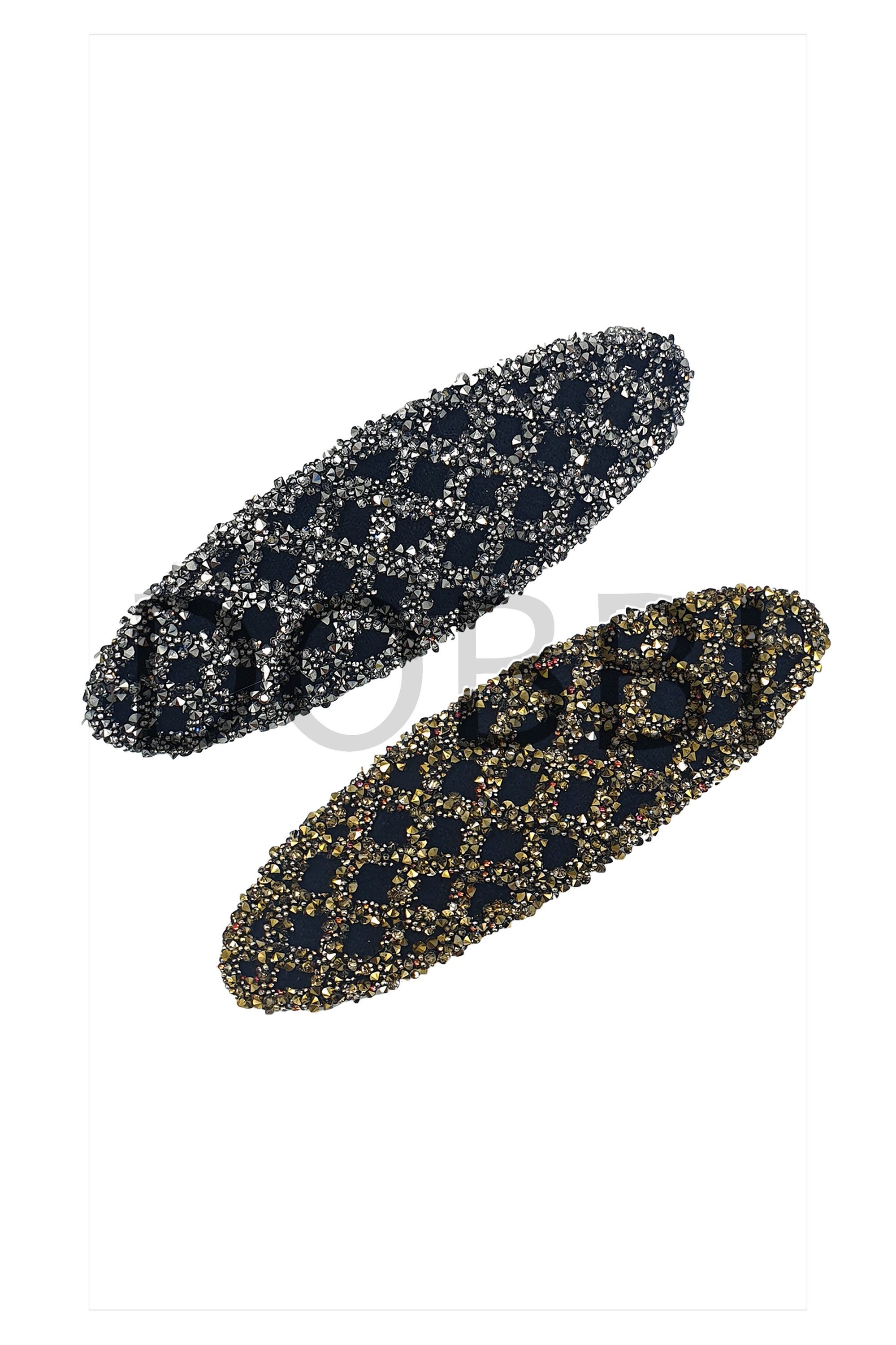 Stylish net lined cubic hair clips made of plastic and artificial marble, showcasing a modern design.