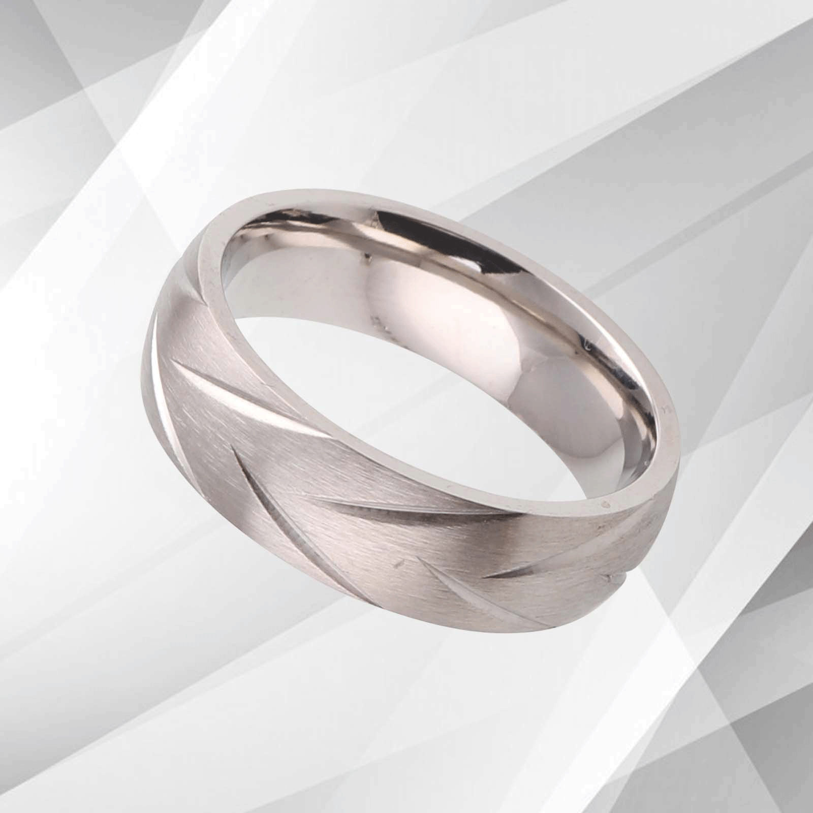 A contemporary 6mm titanium engagement wedding band ring with a brushed finish and 18Ct white gold interior, showcasing elegance and durability.
