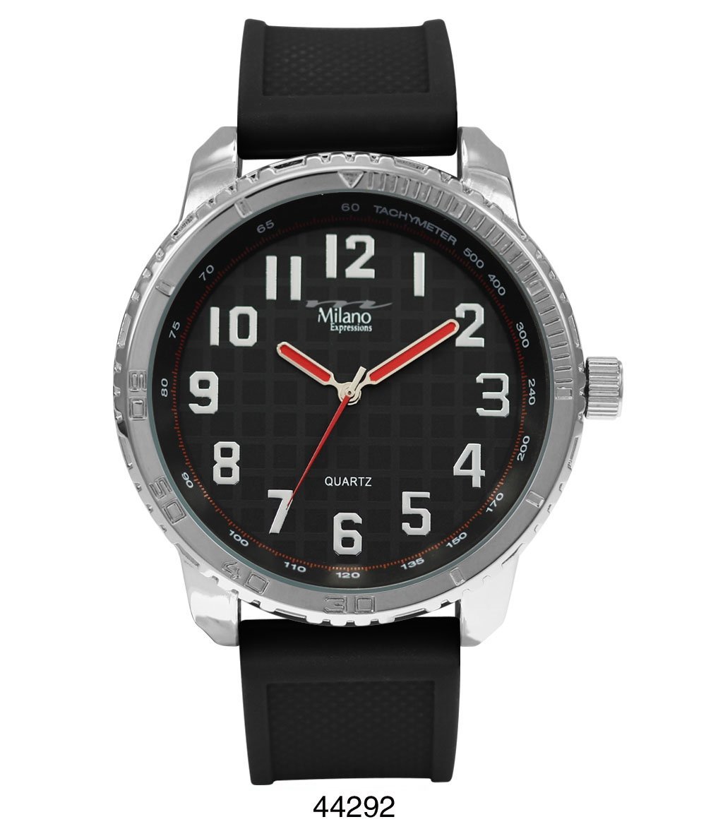 New Iberia watch featuring a black rubber strap, silver case, and black dial, showcasing a modern and elegant design.