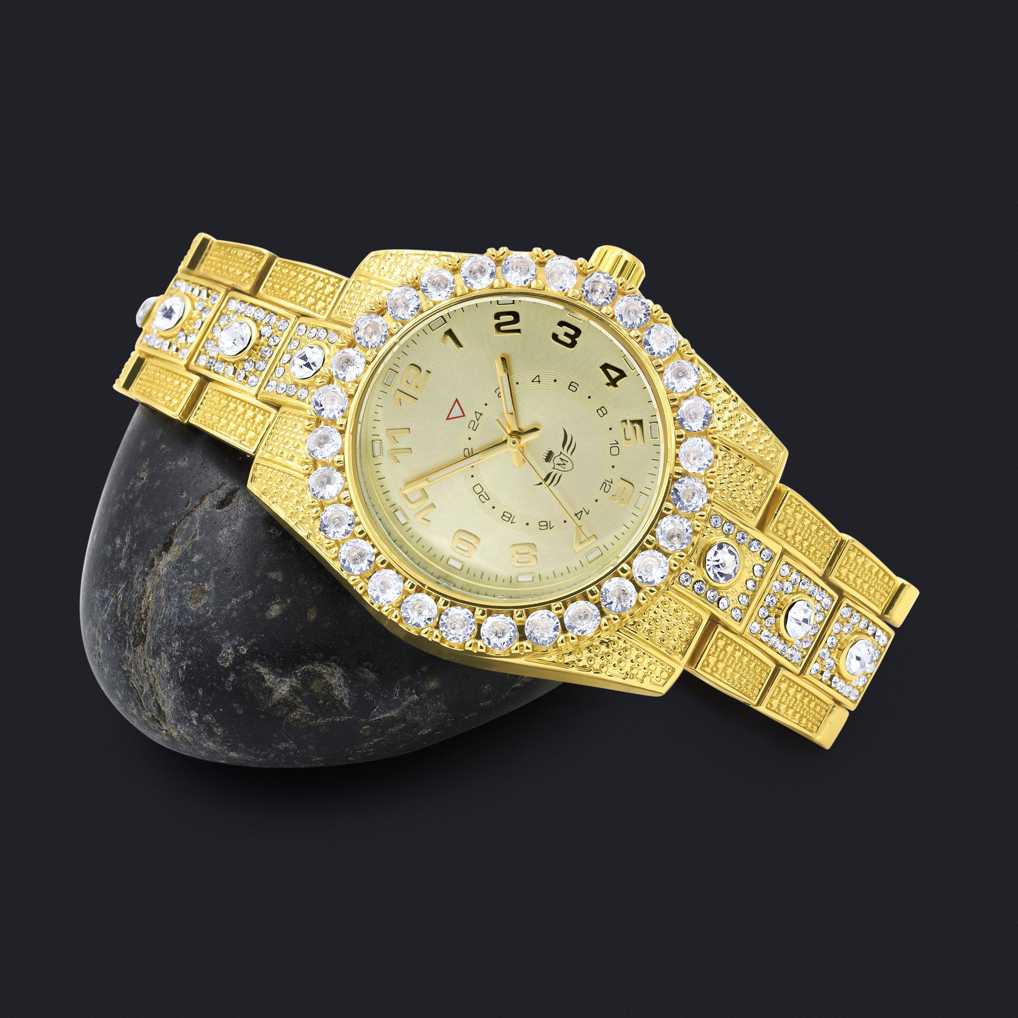 NIGHT SPARKLER Hip Hop Metal Watch featuring a stylish metal bracelet, CZ stone bezel, and bold indices.