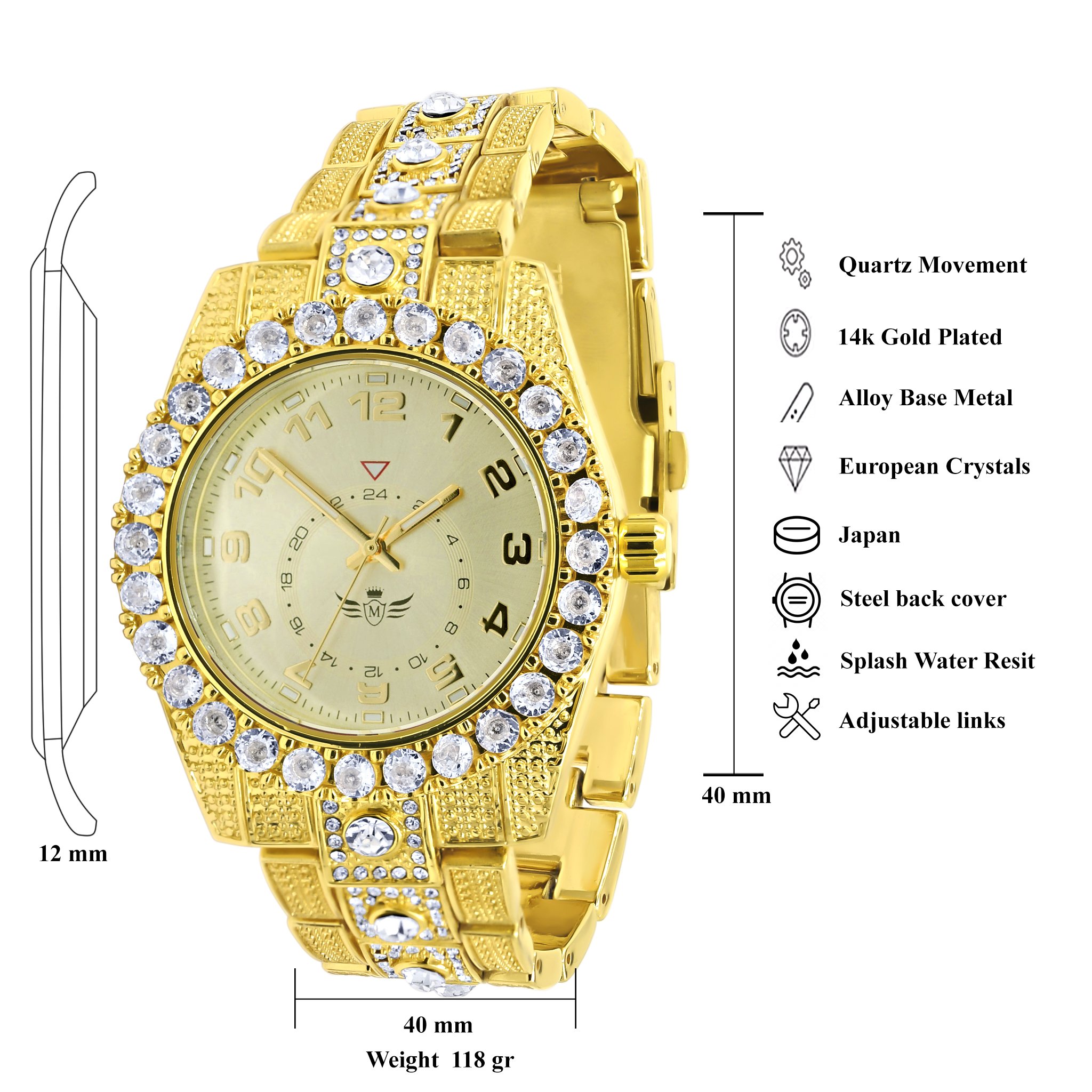 NIGHT SPARKLER Hip Hop Metal Watch featuring a stylish metal bracelet, CZ stone bezel, and bold indices.