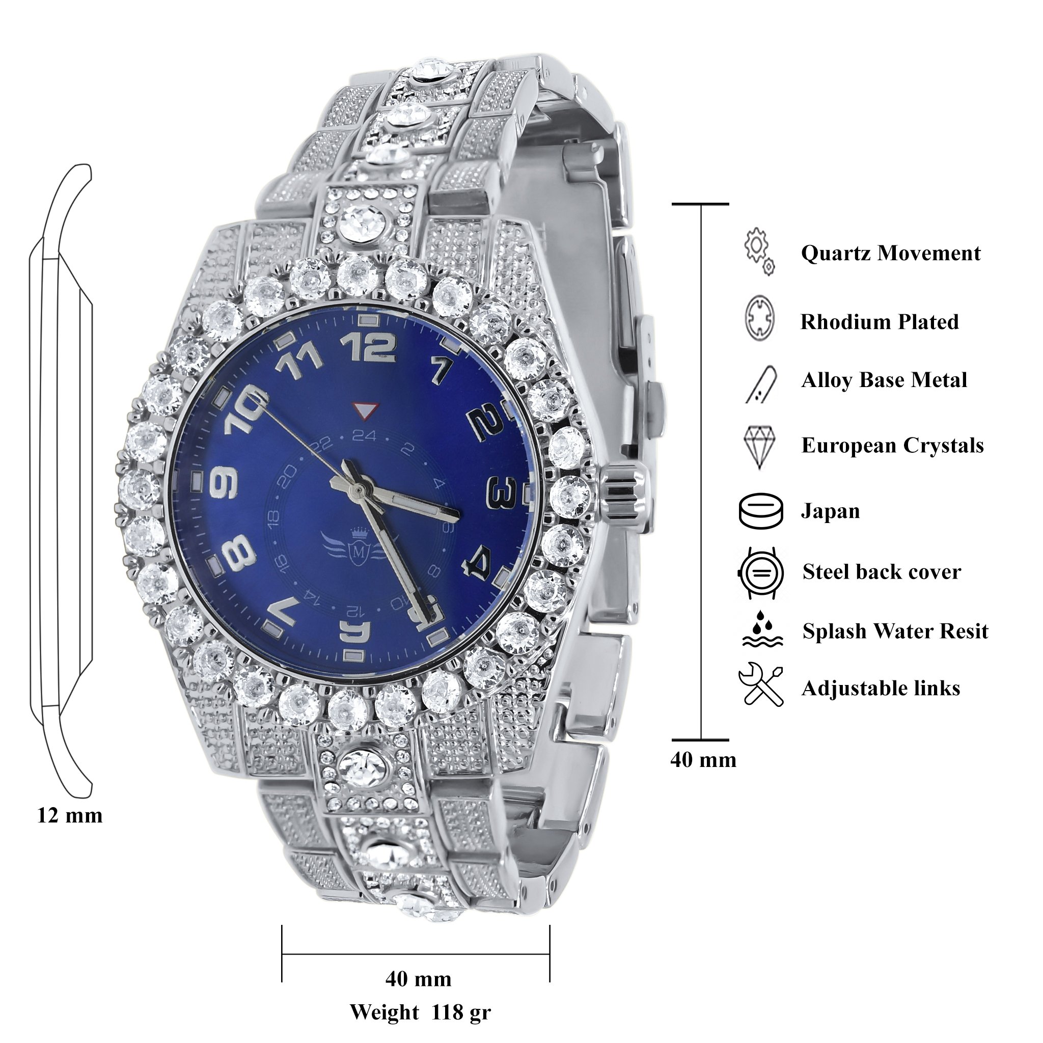 NIGHT SPARKLER Hip Hop Metal Watch featuring a bling design, bold indices, and a stylish crystal bezel.