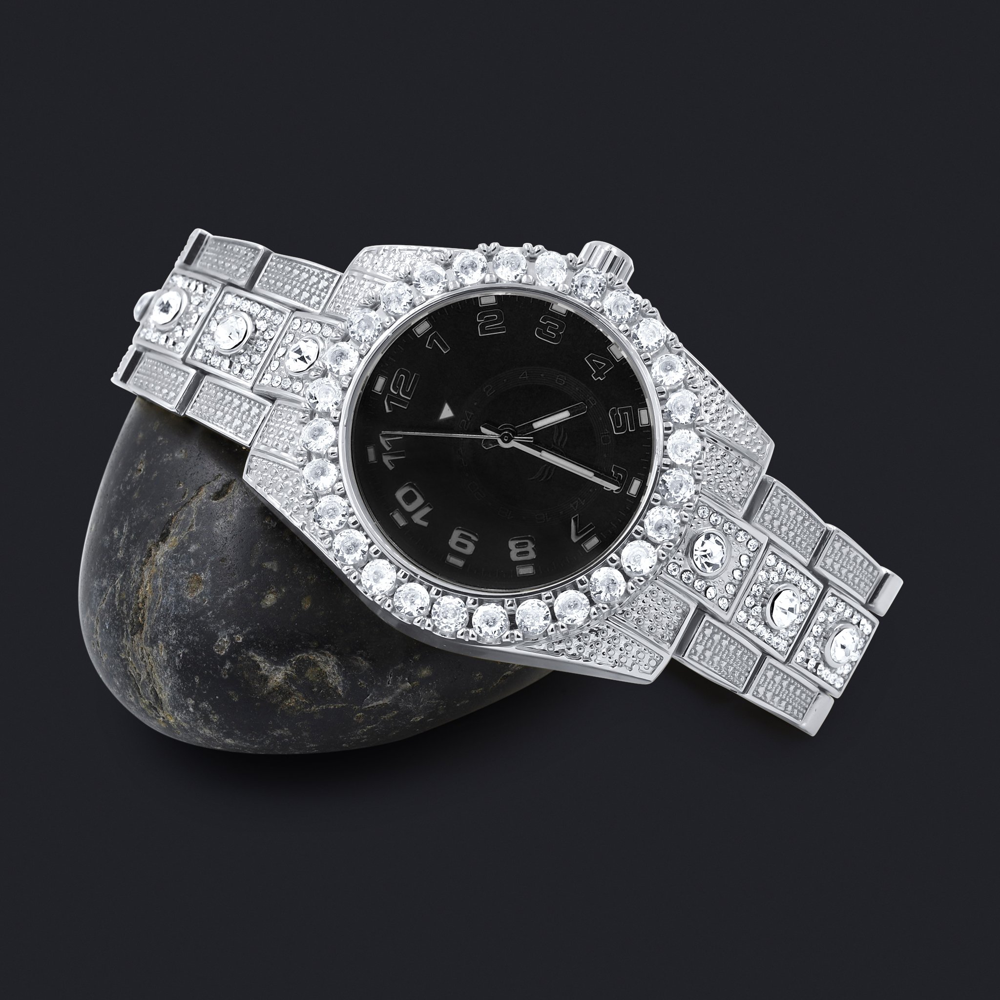 NIGHT SPARKLER Hip Hop Metal Watch with CZ stones and brushed finish, showcasing a stylish design suitable for night outings.