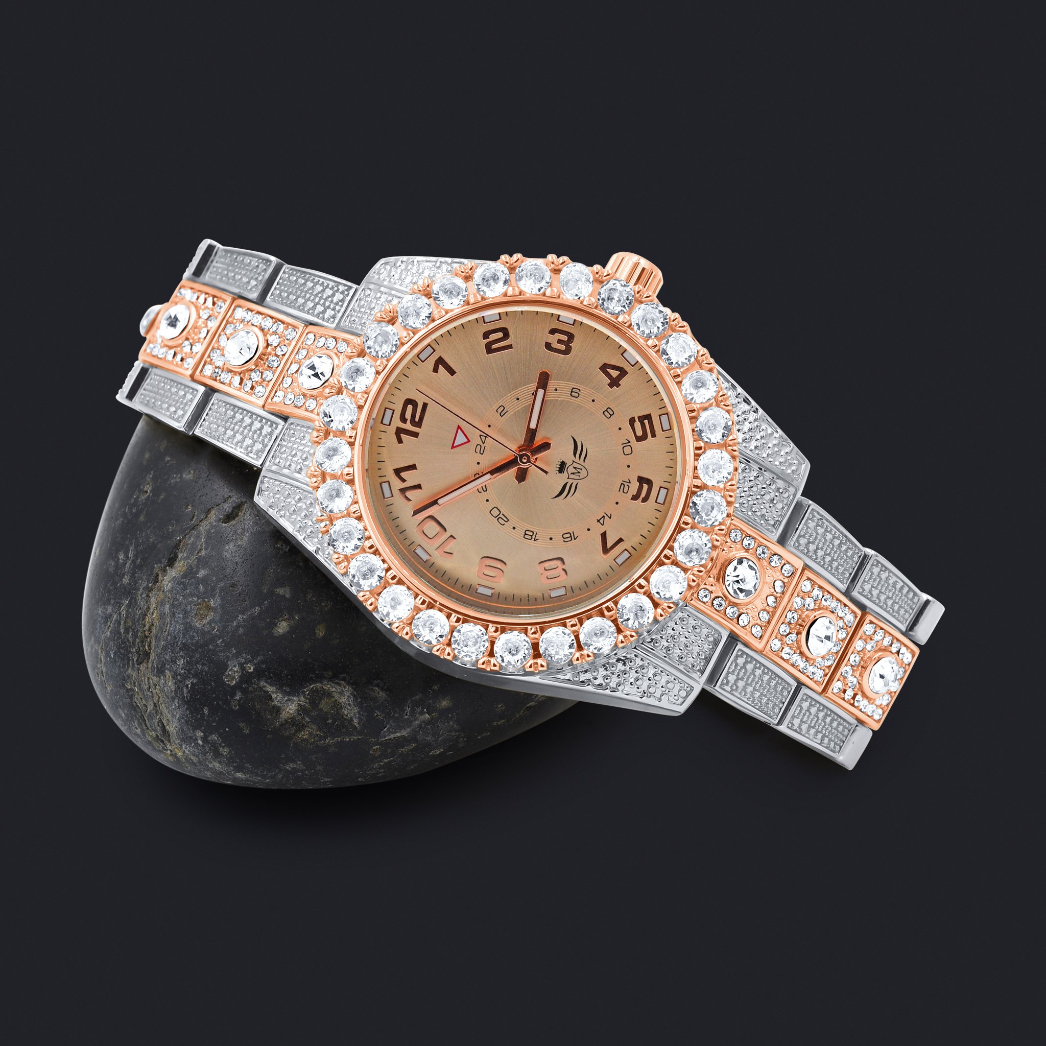 NIGHT SPARKLER Hip Hop Metal Watch featuring a stylish design with CZ stones and a brushed finish.