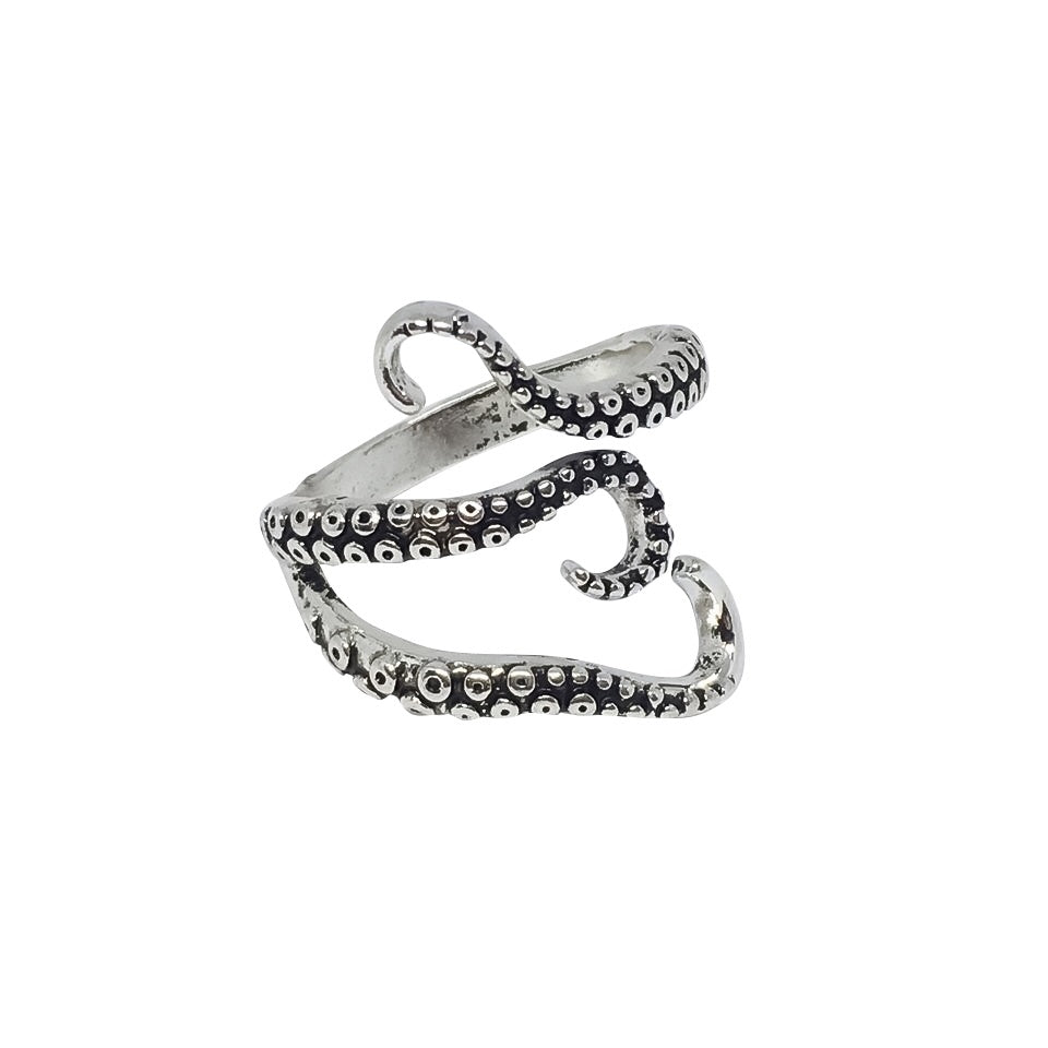 A beautifully crafted Octopus Tentacle Wraparound Ring made from 18ct gold and sterling silver plated steel alloy, showcasing intricate tentacle details.
