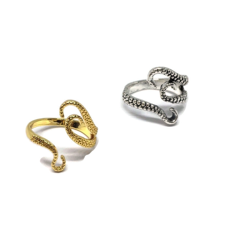 A beautifully crafted Octopus Tentacle Wraparound Ring made from 18ct gold and sterling silver plated steel alloy, showcasing intricate tentacle details.