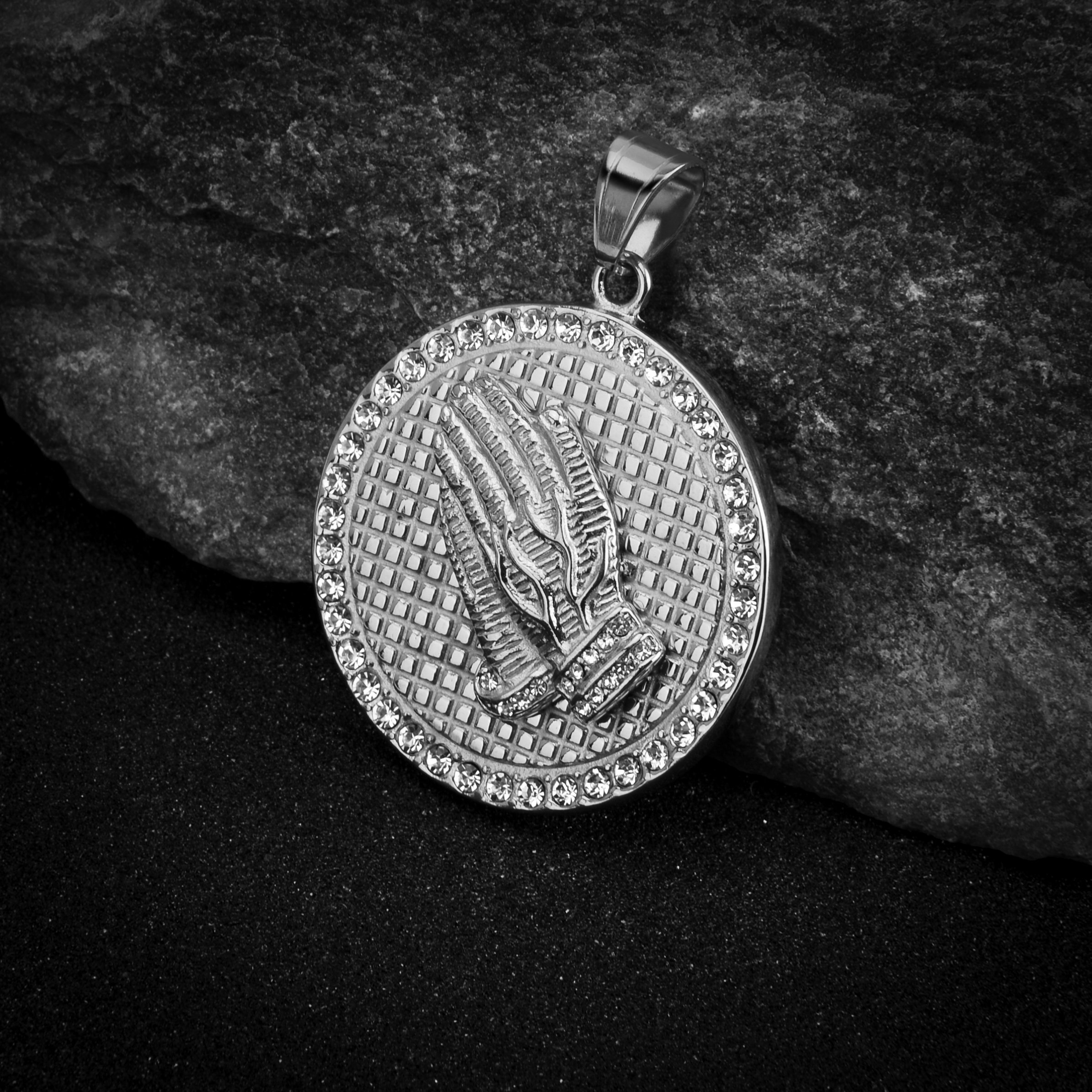 ODELAM Steel Pendant featuring a holy cross design, made of stainless steel with cubic zirconia accents, elegantly packaged.