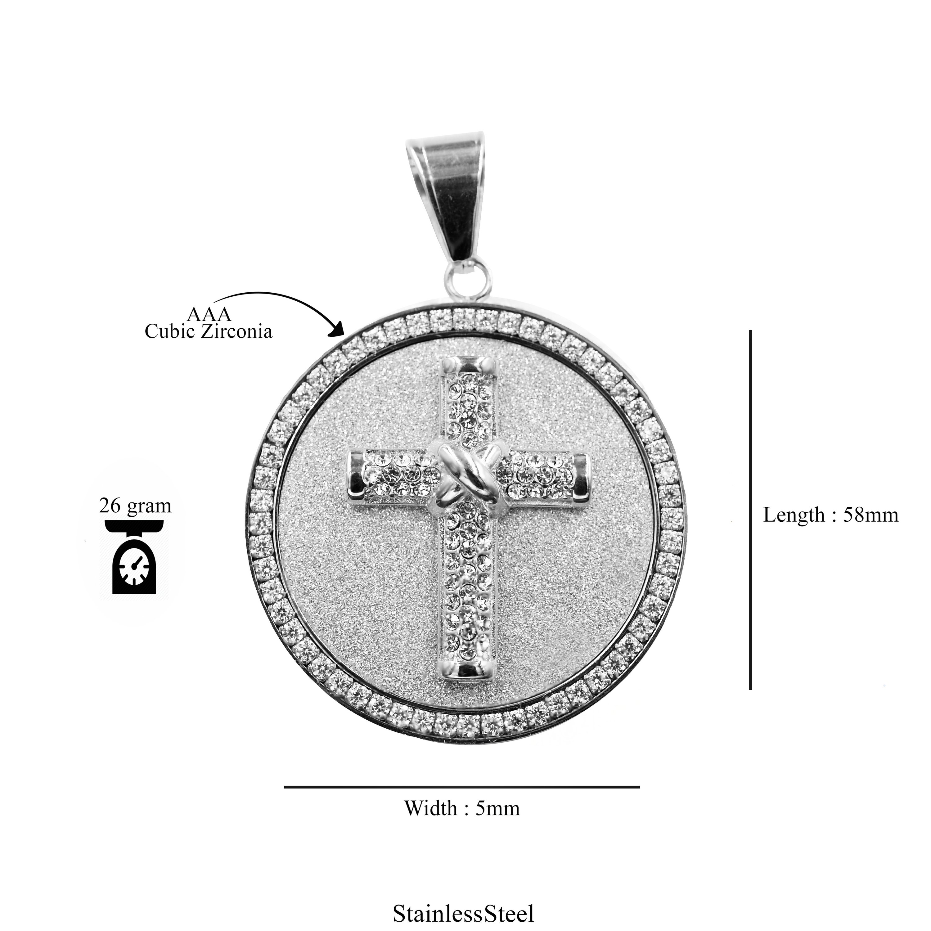 ODELAM Steel Pendant featuring a holy cross design, made of stainless steel with cubic zirconia accents, elegantly packaged.