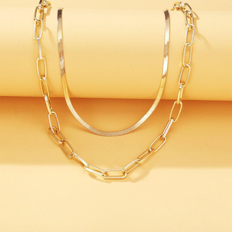 Elegant Omega and Paperclip 2 Piece Layer 18K Gold Plated Necklace featuring a link chain and lobster clasp, designed for comfort and style.